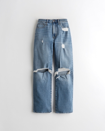 Hollister high rise warped plaid dad pants in blue