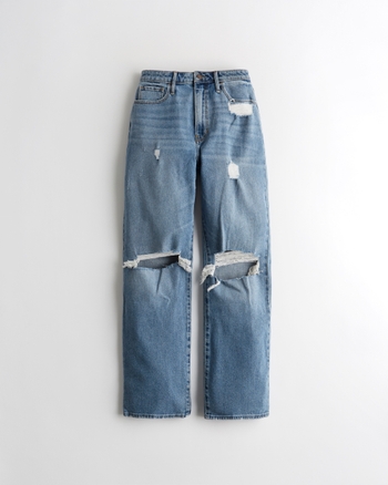 Hollister Ultra High-Rise Ripped Medium Wash Dad Jeans