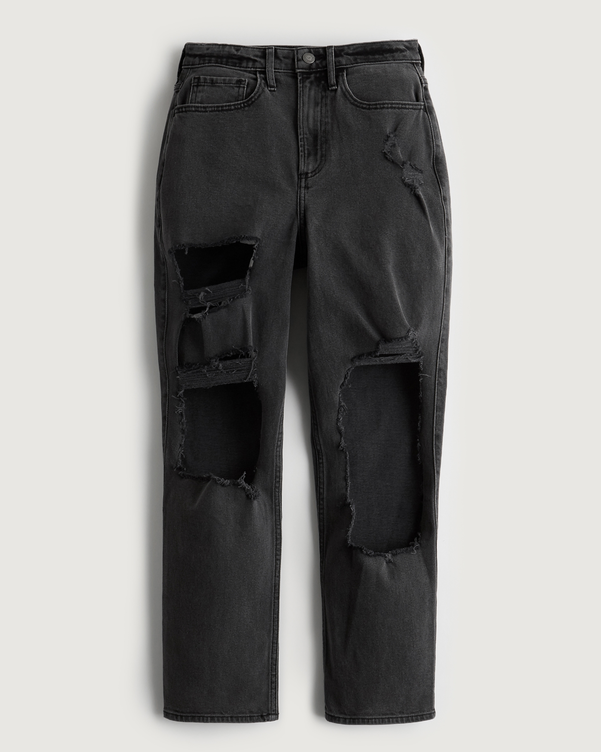 black high rise straight jeans