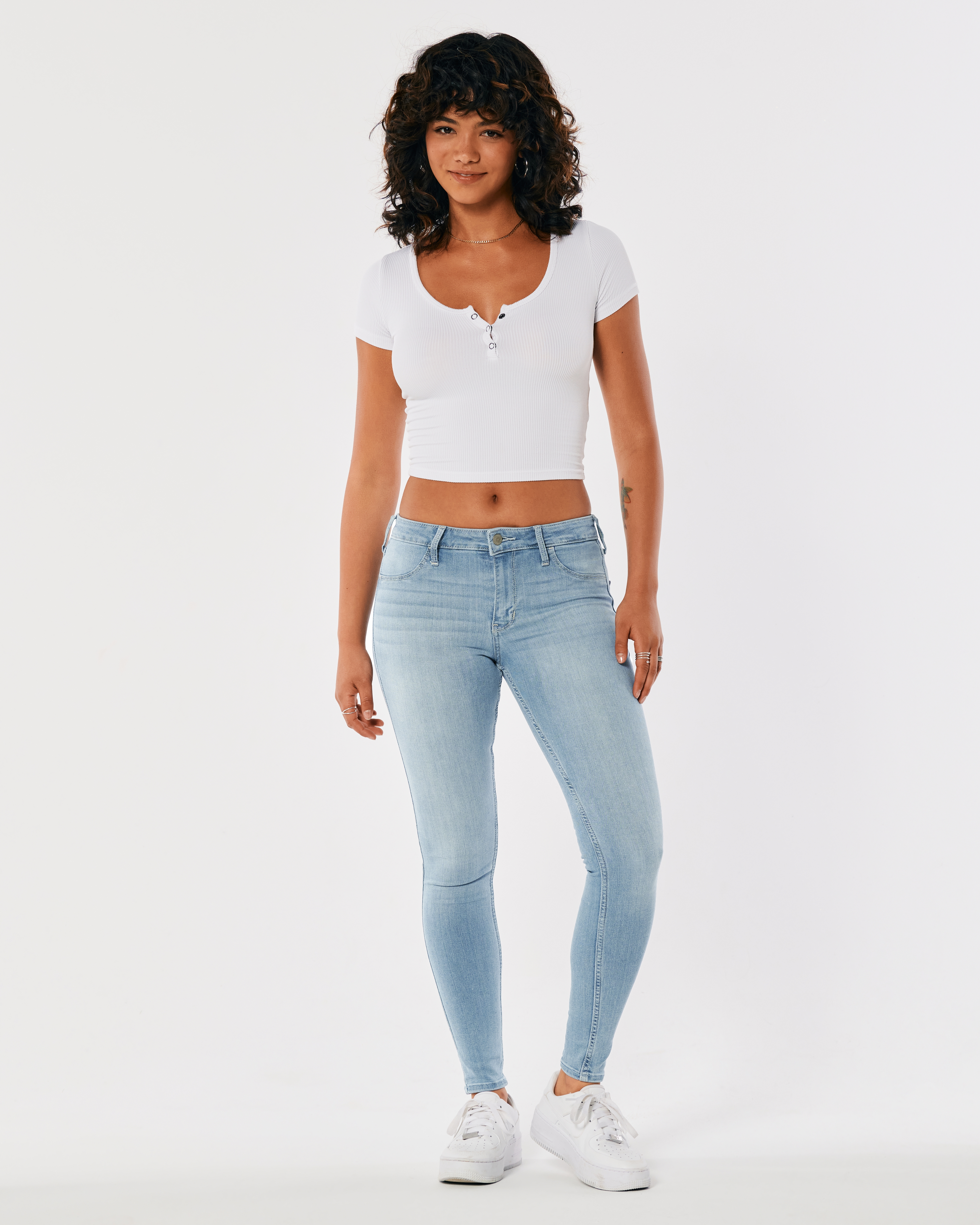 Hollister Mid-Rise Ripped Medium Wash Jean Leggings