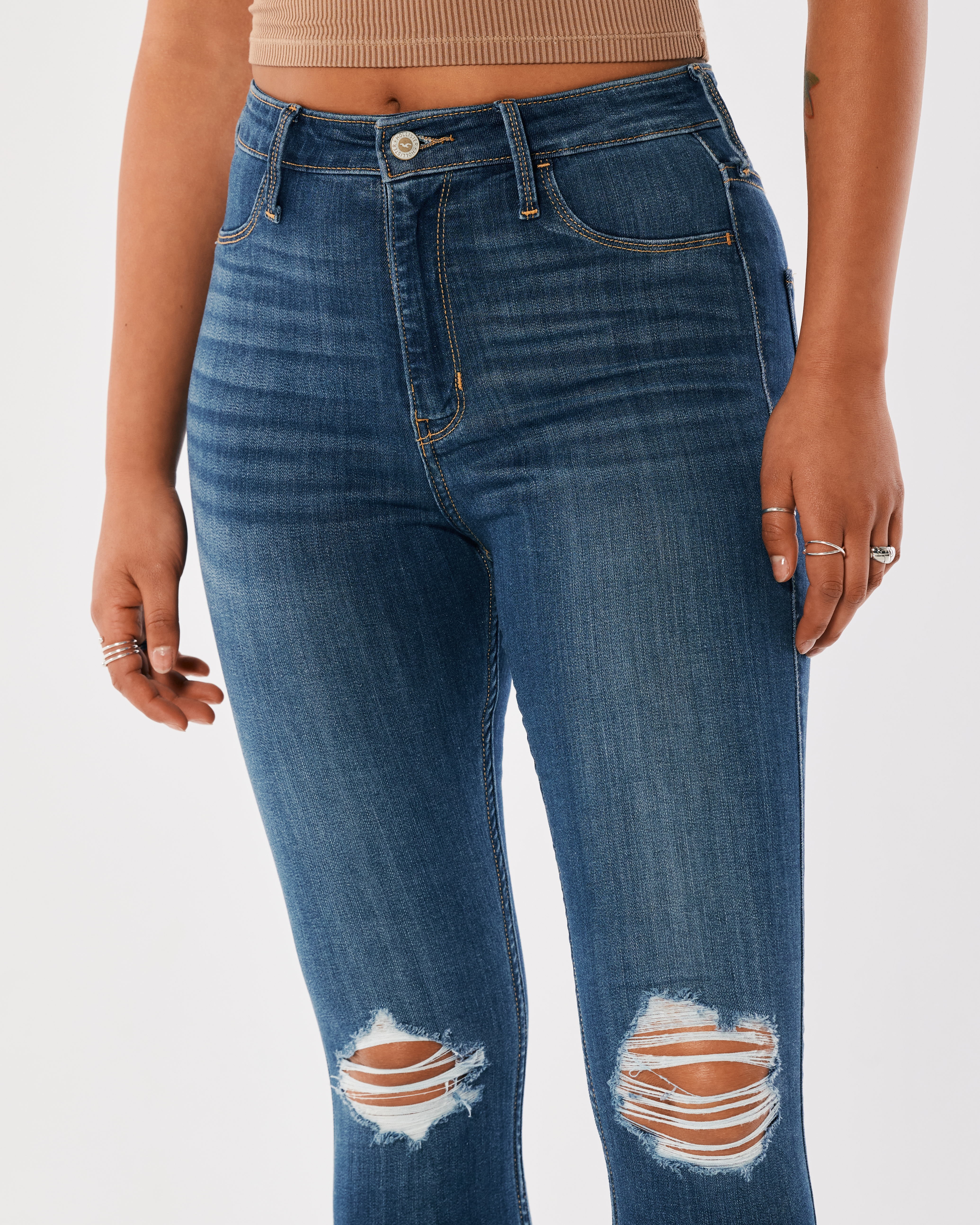 Ultra High-Rise Ripped Medium Wash Jean Leggings