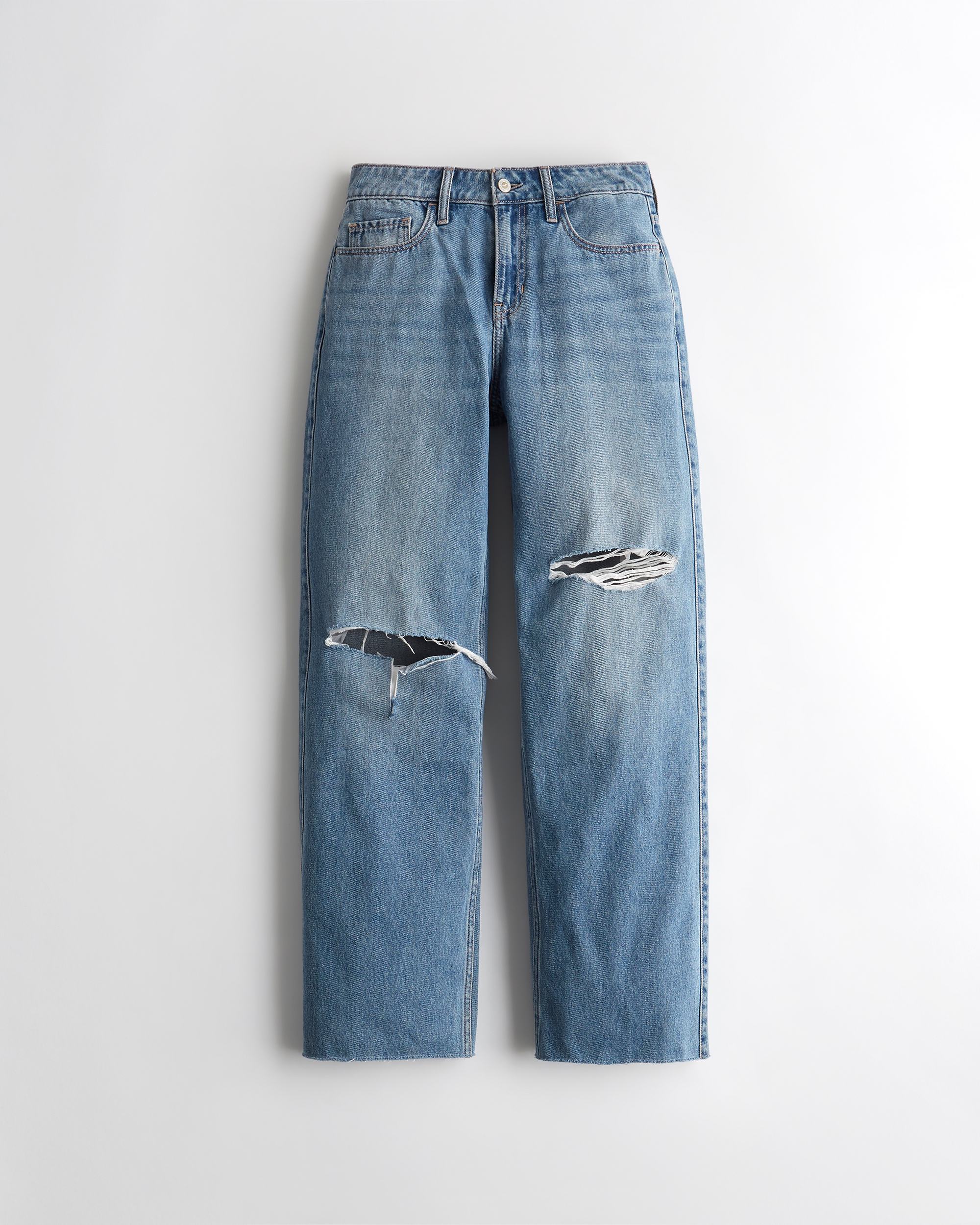Meiden Gescheurde baggy jeans in een lichte wassing en met een hoge taille  | Meiden Sale | HollisterCo.com
