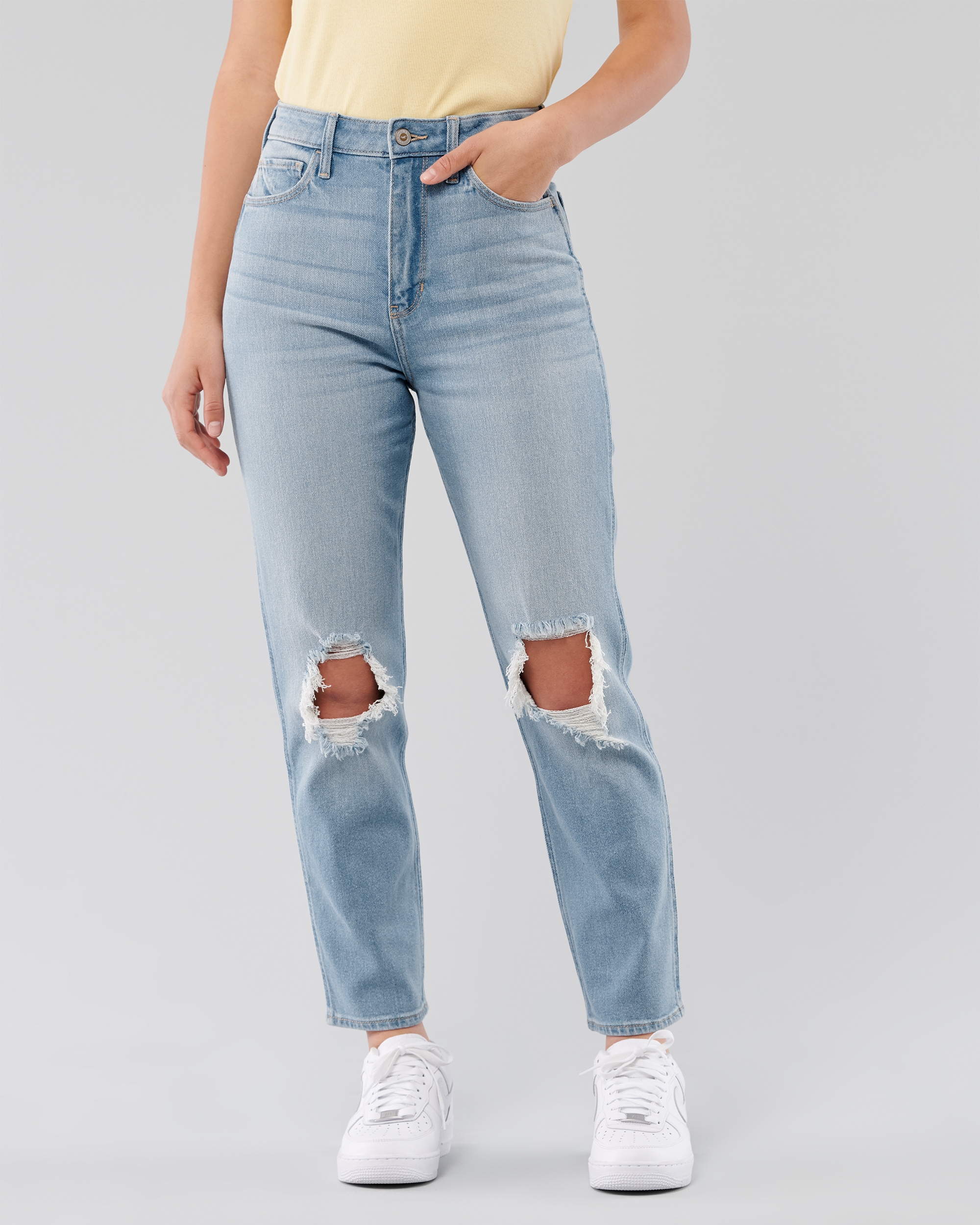 hollister ripped mom jeans