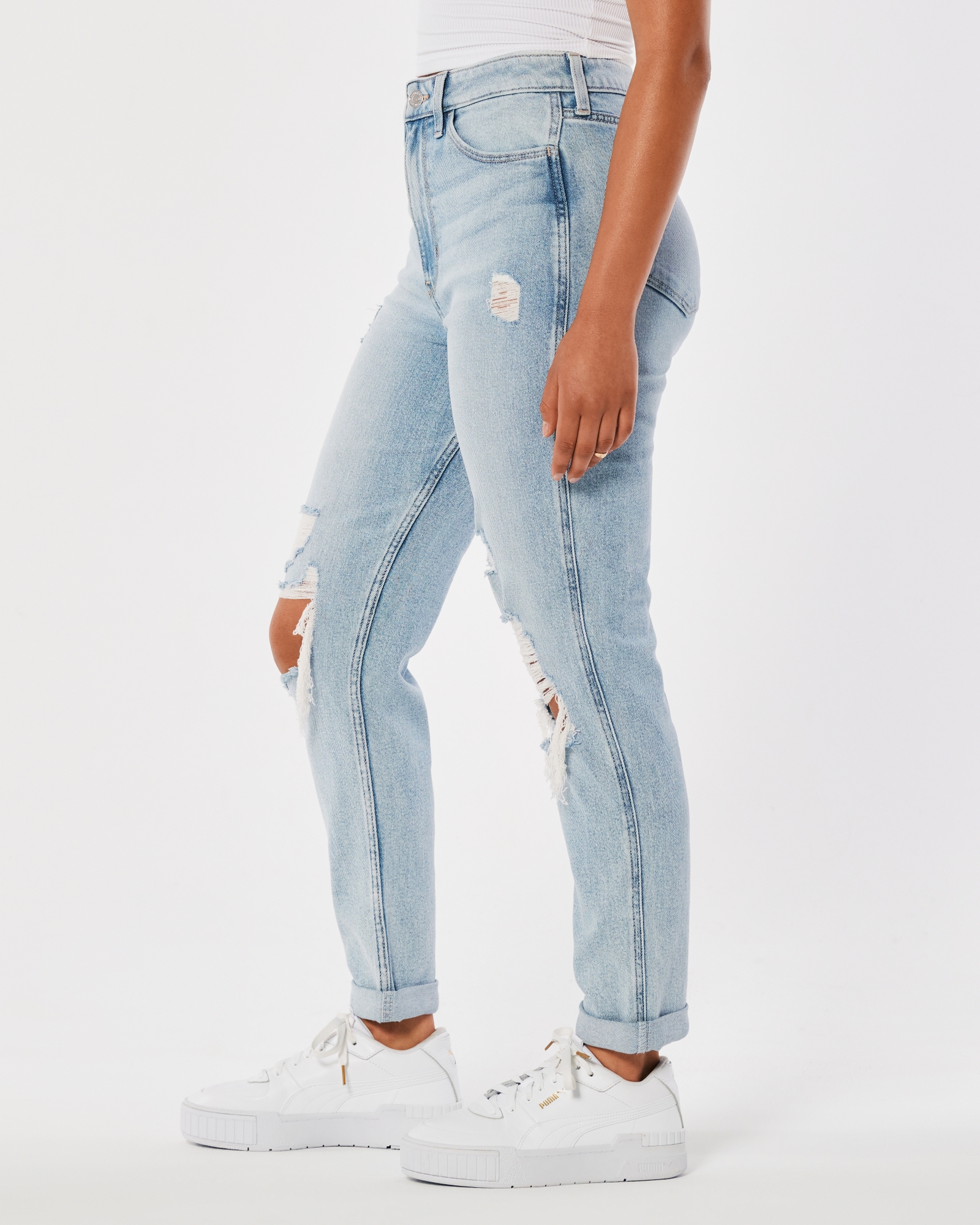 Hollister Ultra High-Rise Ripped Medium Wash Mom Jeans