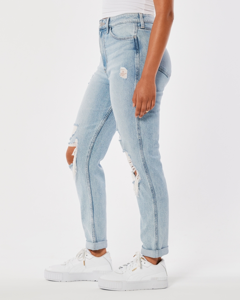 Hollister Curvy Ultra High-Rise Mom Jeans Distressed Womens 5 S 27x25 Light  Wash