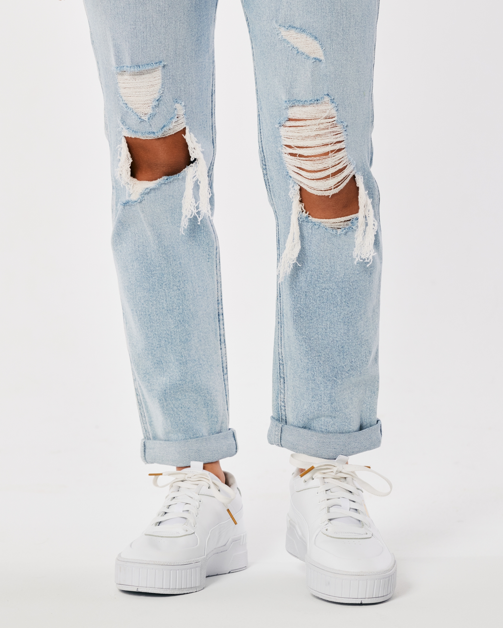 Women's Ultra High-Rise Ripped Light Wash Mom Jeans