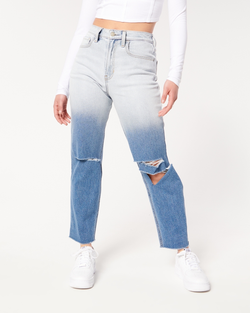 Ultra High-Rise Ripped Dip-Dye Vintage Ankle Straight Jeans