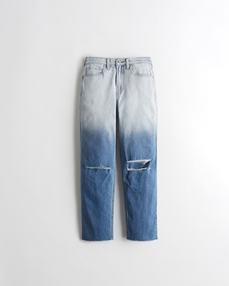Ultra High-Rise Ripped Dip-Dye Vintage Ankle Straight Jeans