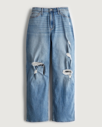 Women s Curvy Ultra High Rise Medium Wash Ripped Dad Jeans