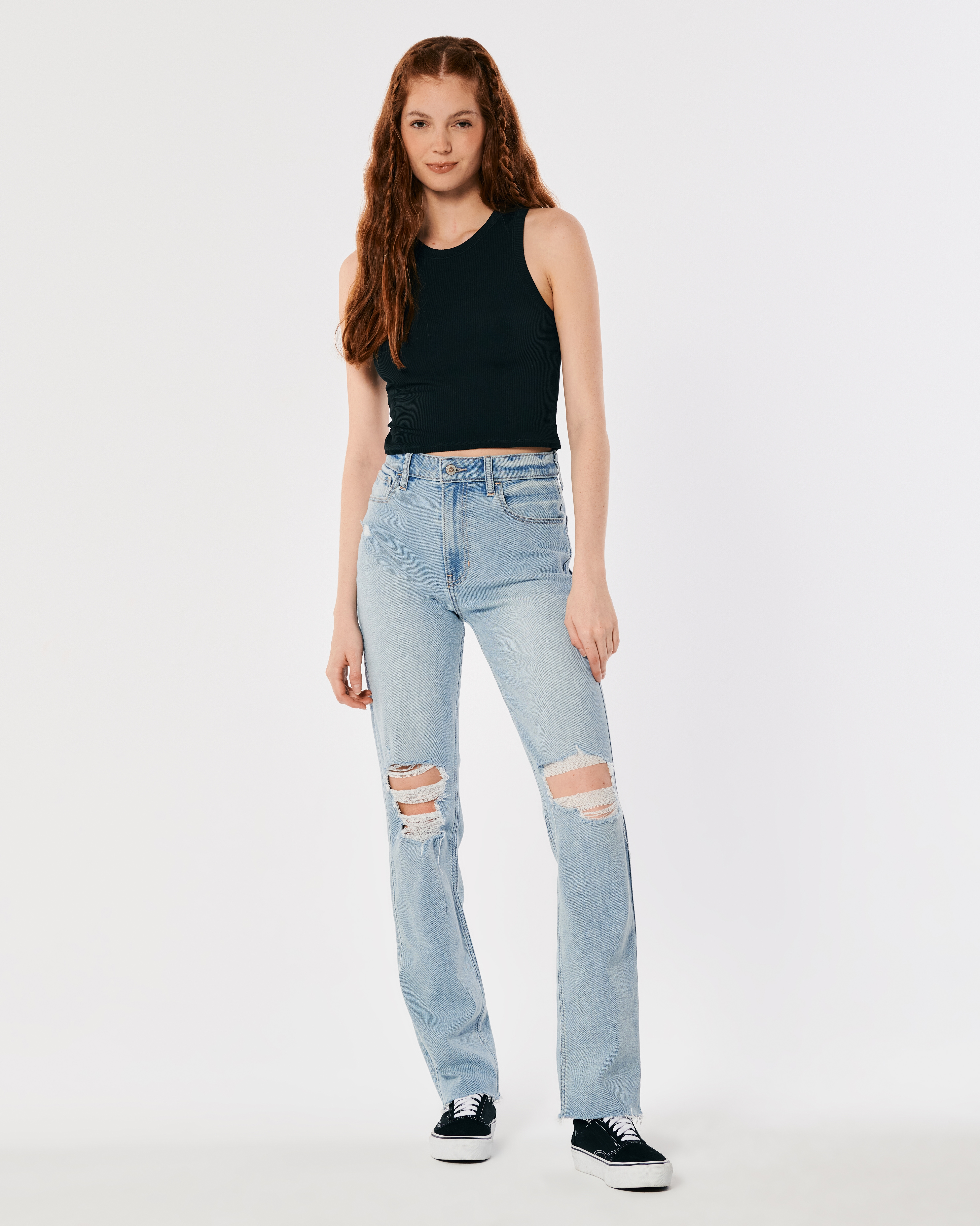 Hollister Ultra High-Rise Ripped Light Wash 90s Straight Jeans