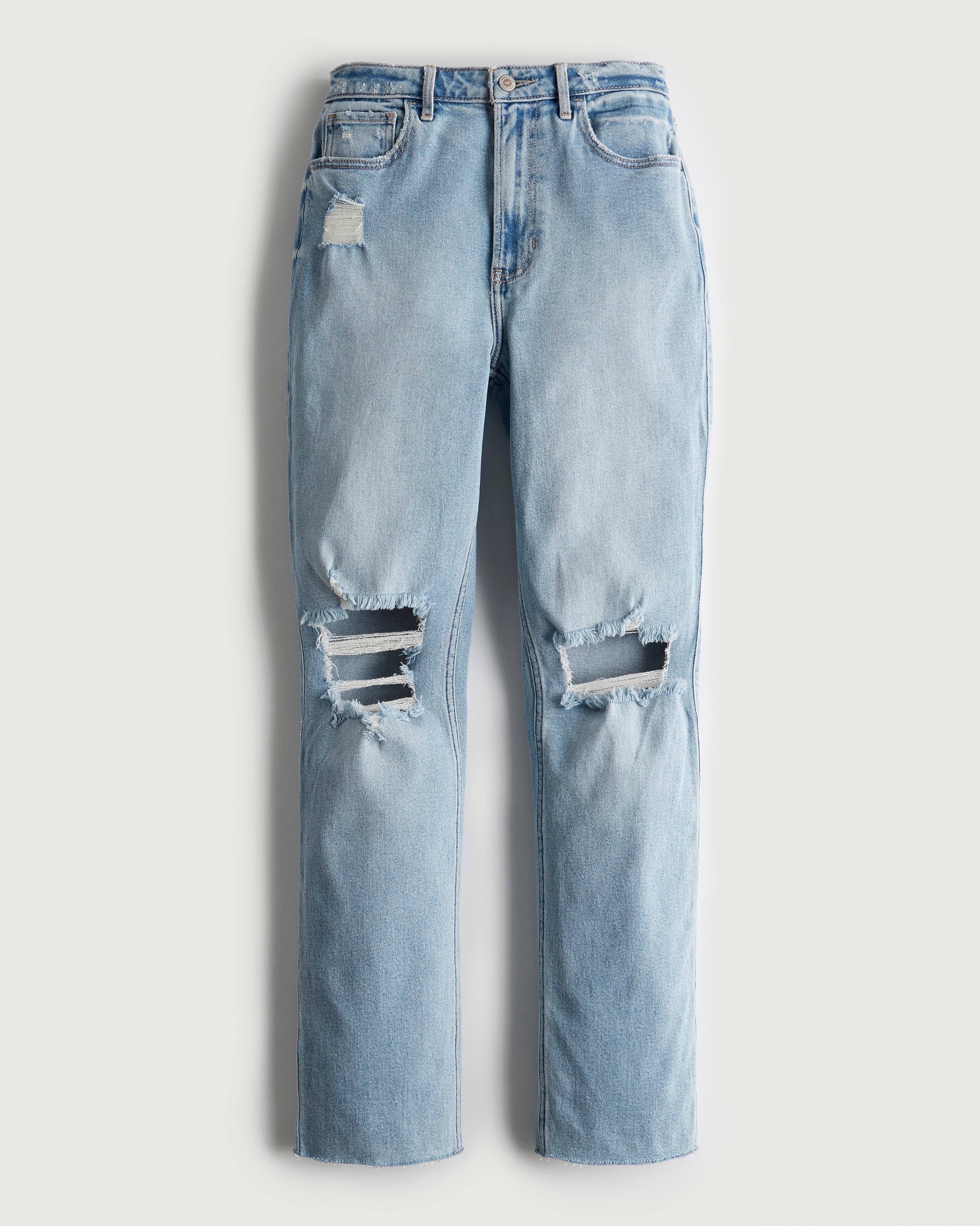 Ultra High-Rise Ripped Light Wash 90s Straight Jeans