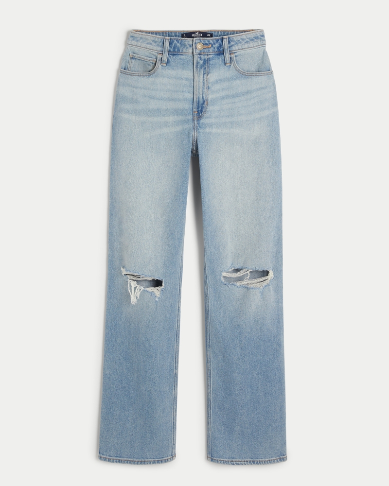 Women's Ultra High-Rise Ripped Light Wash Dad Jeans, Women's Hollister  Women's