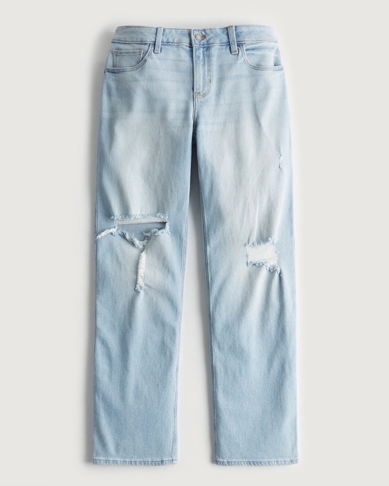 Women's Low-Rise Ripped Light Wash Y2K Dad Jeans