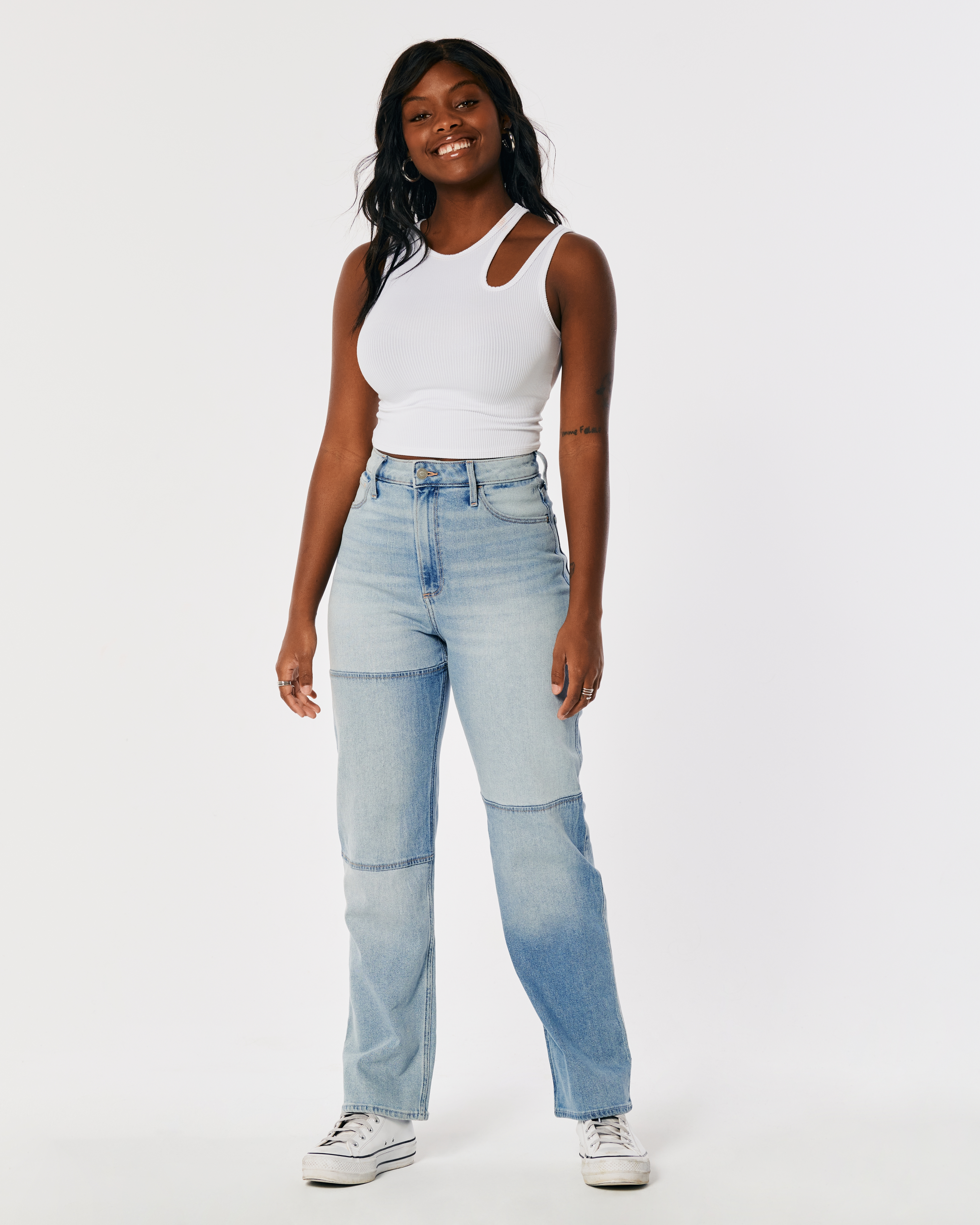 Curvy Ultra High-Rise Light Wash Patch Dad Jeans