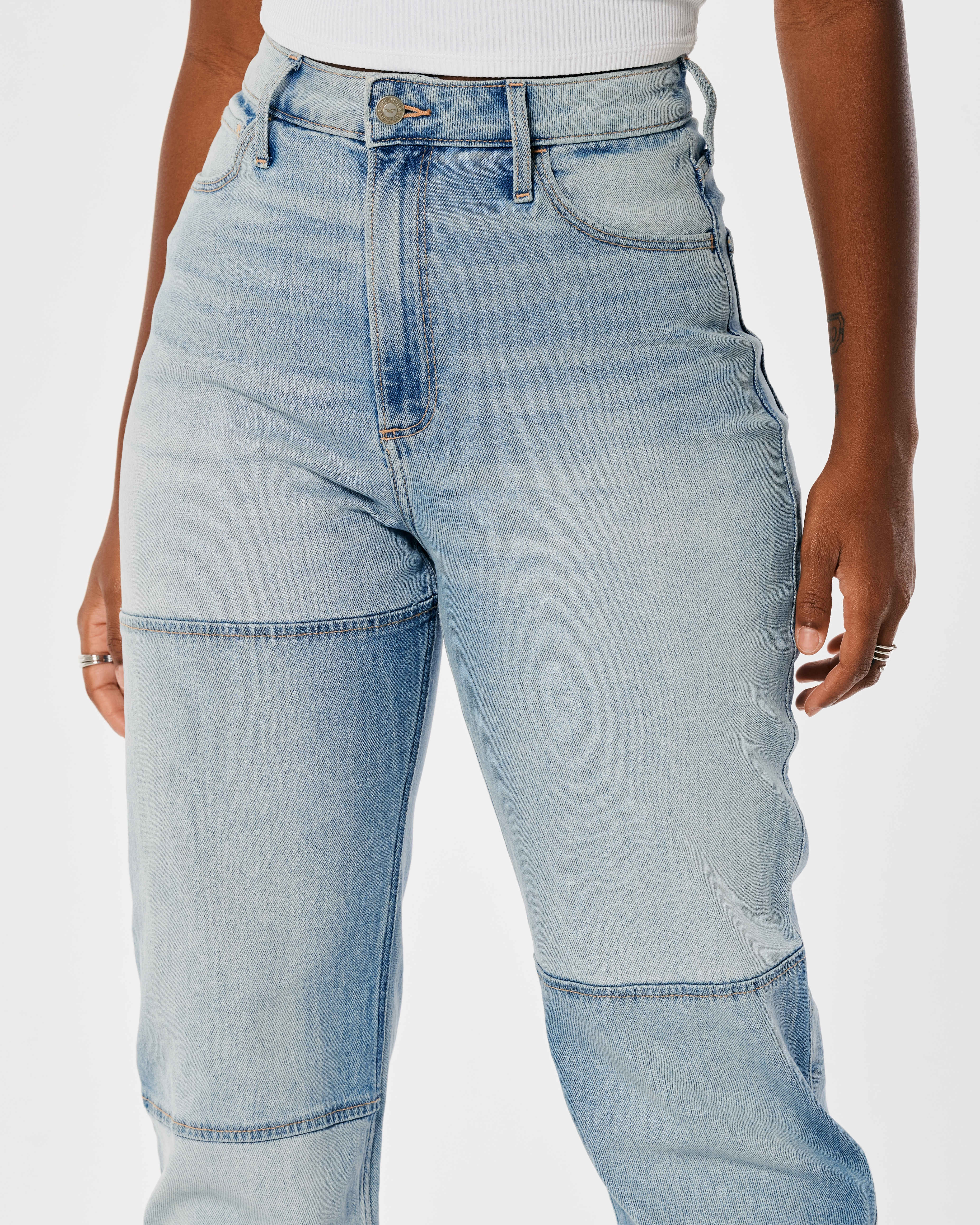 Curvy Ultra High-Rise Light Wash Patch Dad Jeans