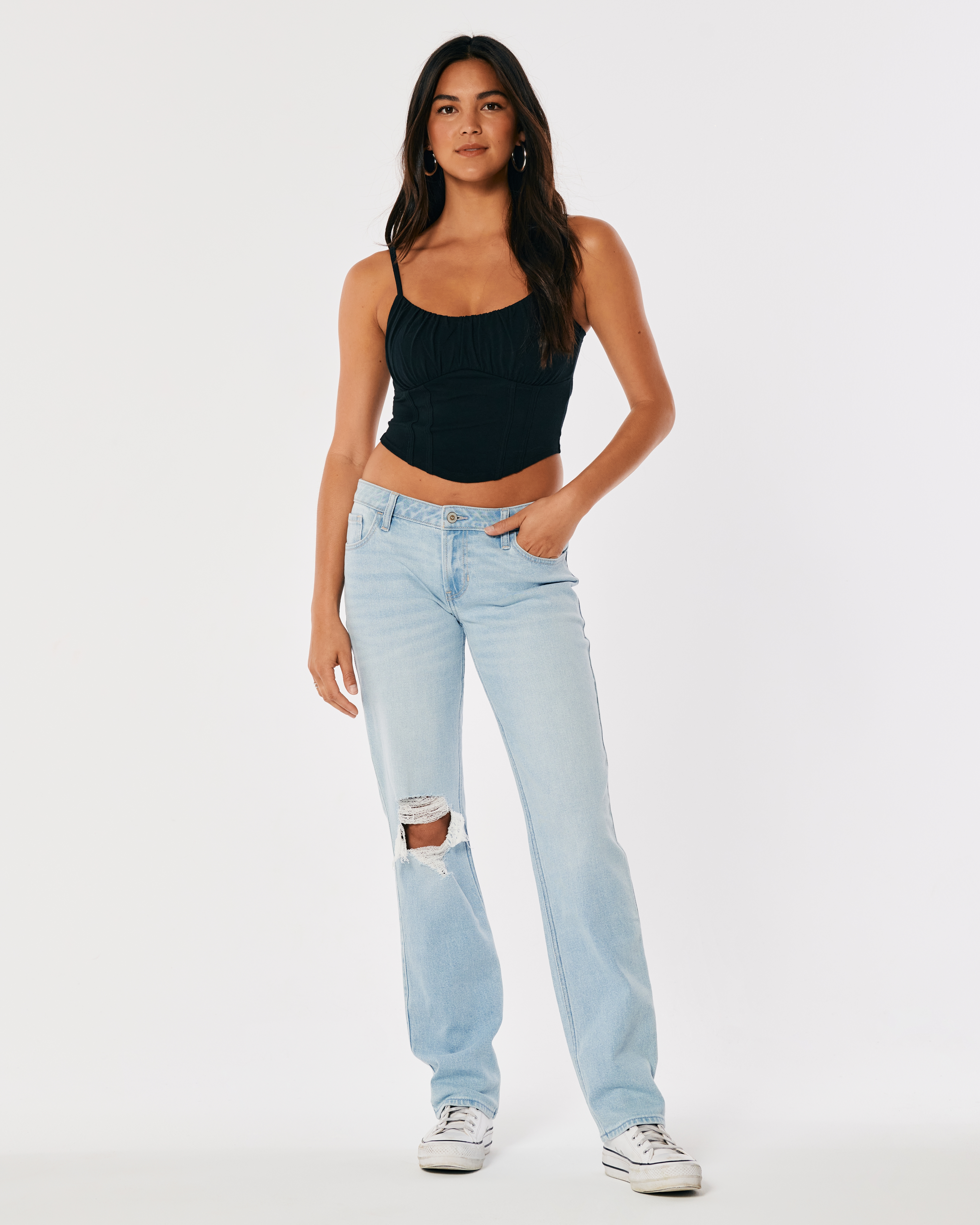 Low-Rise Ripped Light Wash 90s Straight Jeans