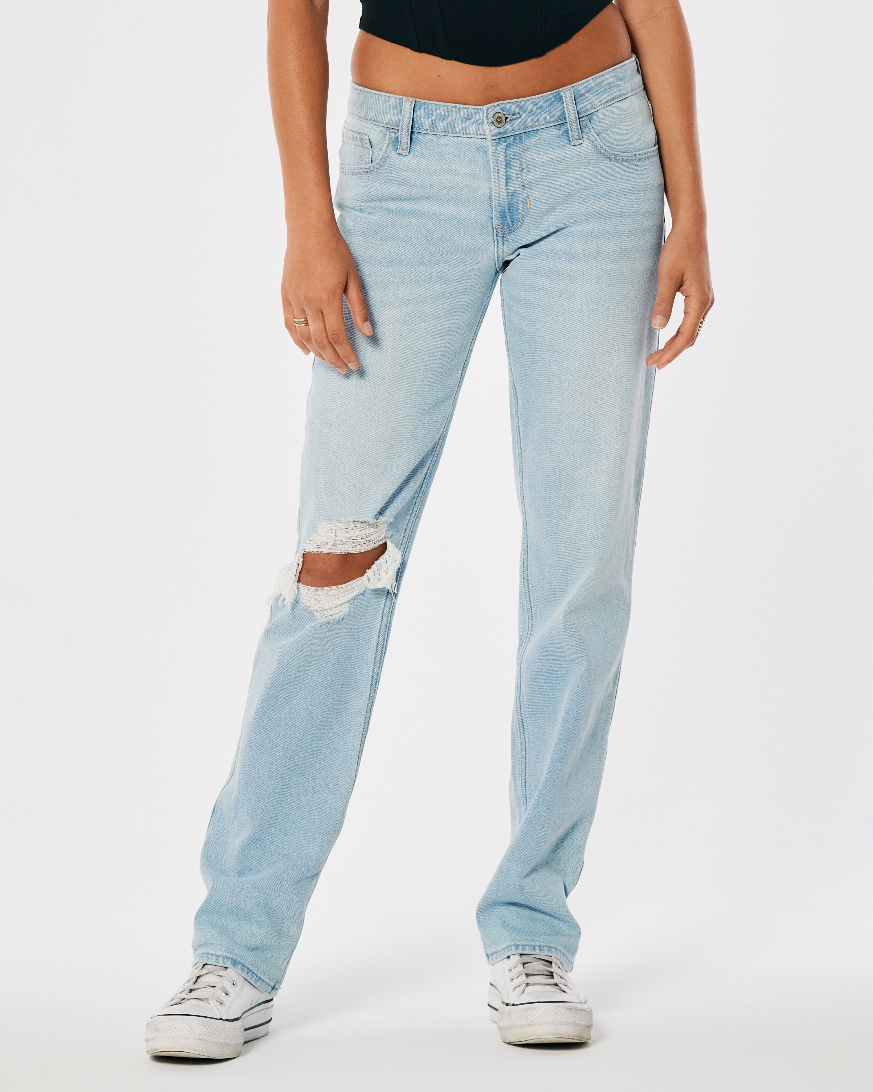 Hollister Low-Rise Ripped Light Wash 90s Straight Jeans