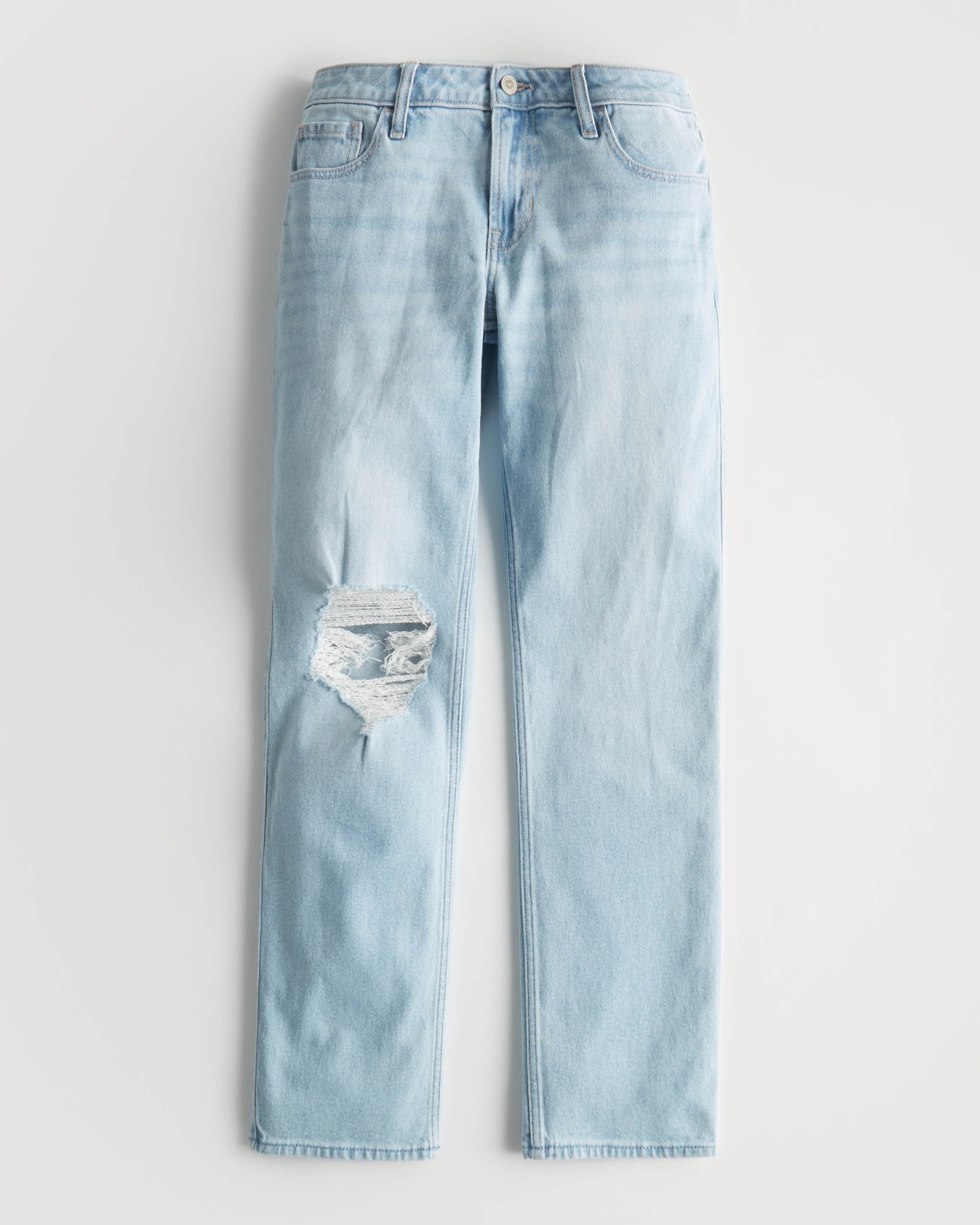 Low-Rise Ripped Light Wash 90s Straight Jeans