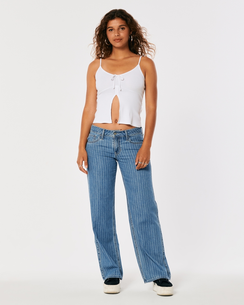 Women's Lightweight Low-Rise Medium Wash Striped Baggy Jeans, Women's  Clearance