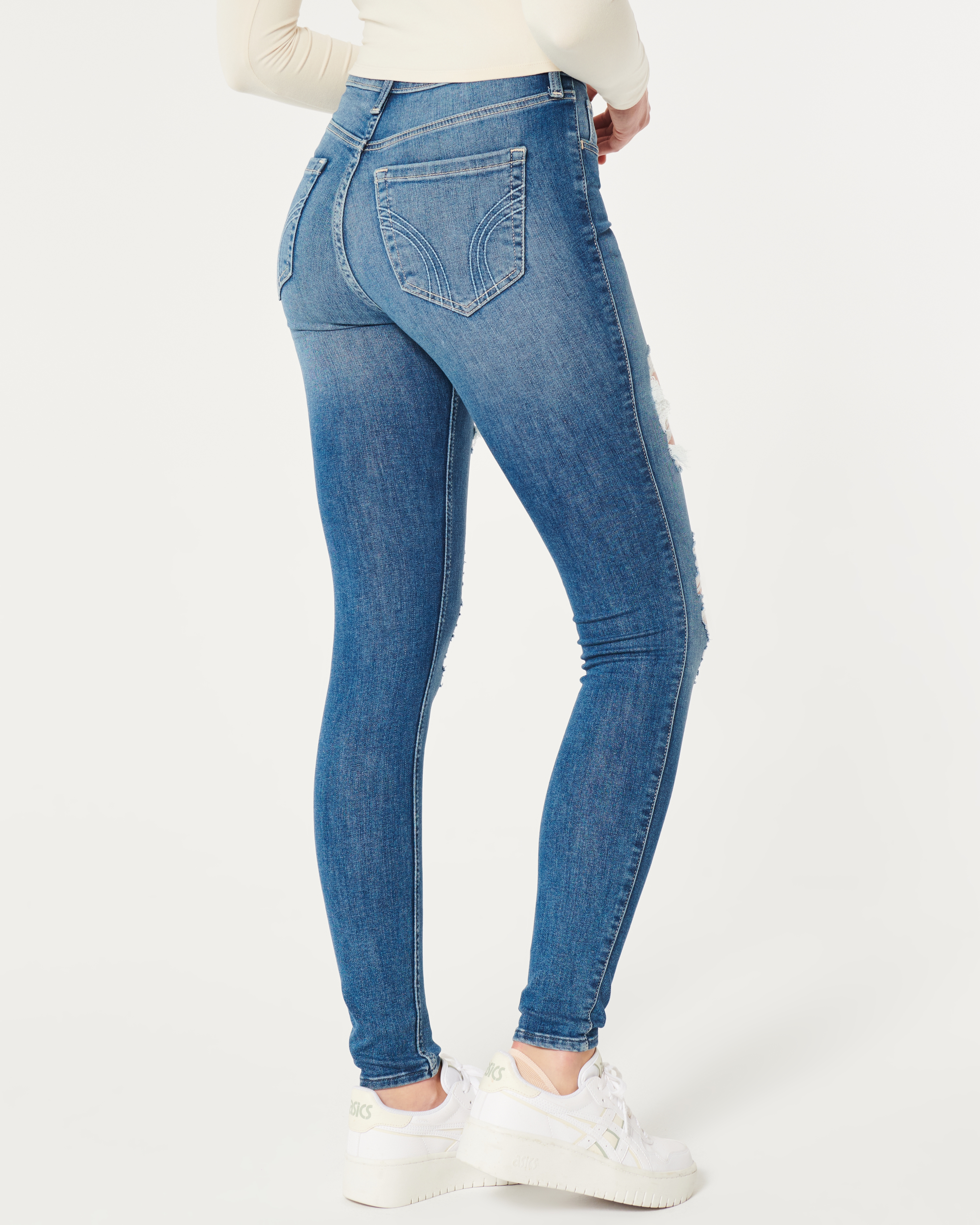 High-Rise Ripped Medium Wash Super Skinny Jeans