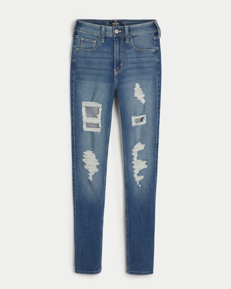 Hollister ULTRA HIGH-RISE RIPPED MEDIUM WASH VINTAGE STRAIGHT JEANS 11R