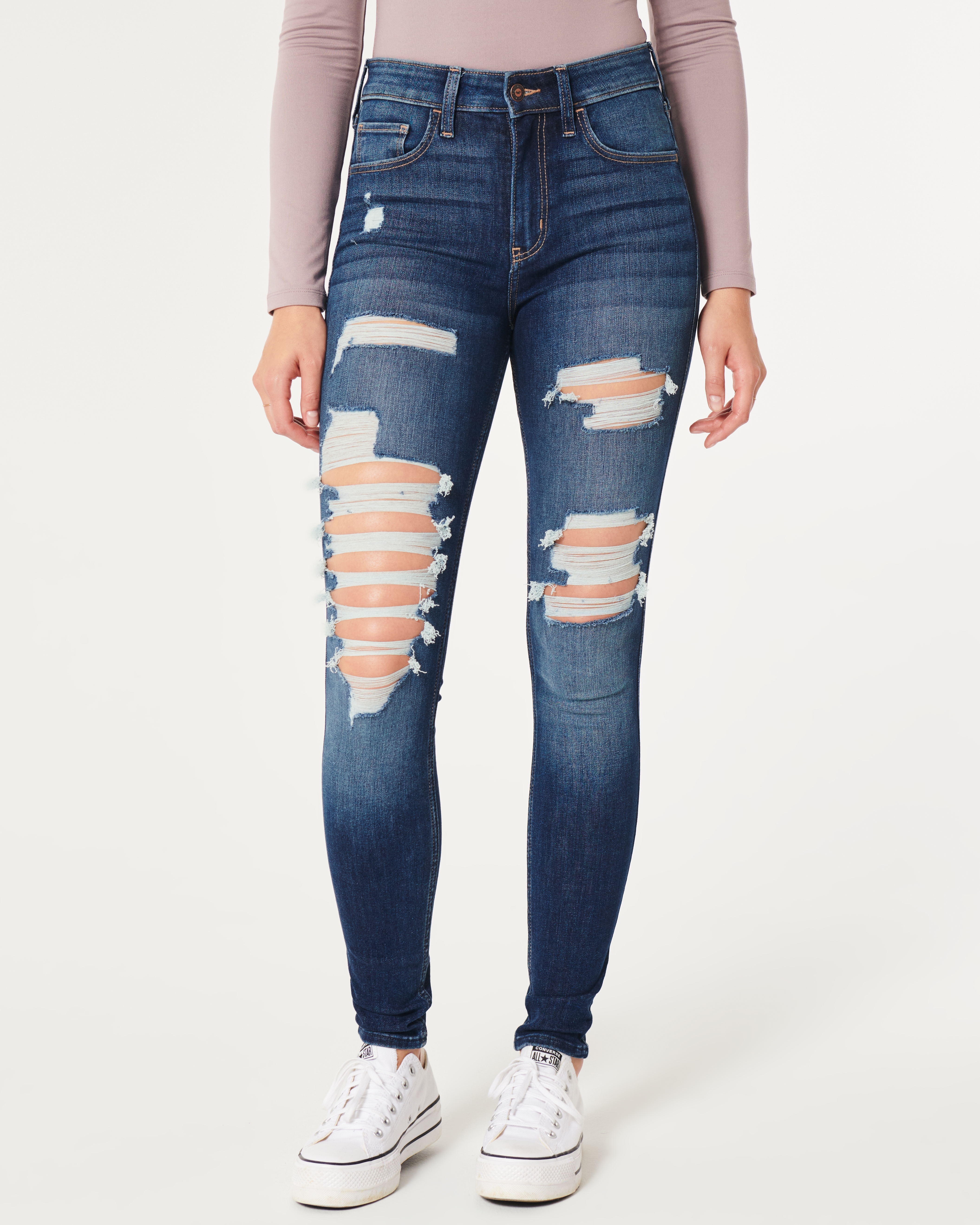 Hollister High-Rise Ripped Dark Wash Super Skinny Jeans