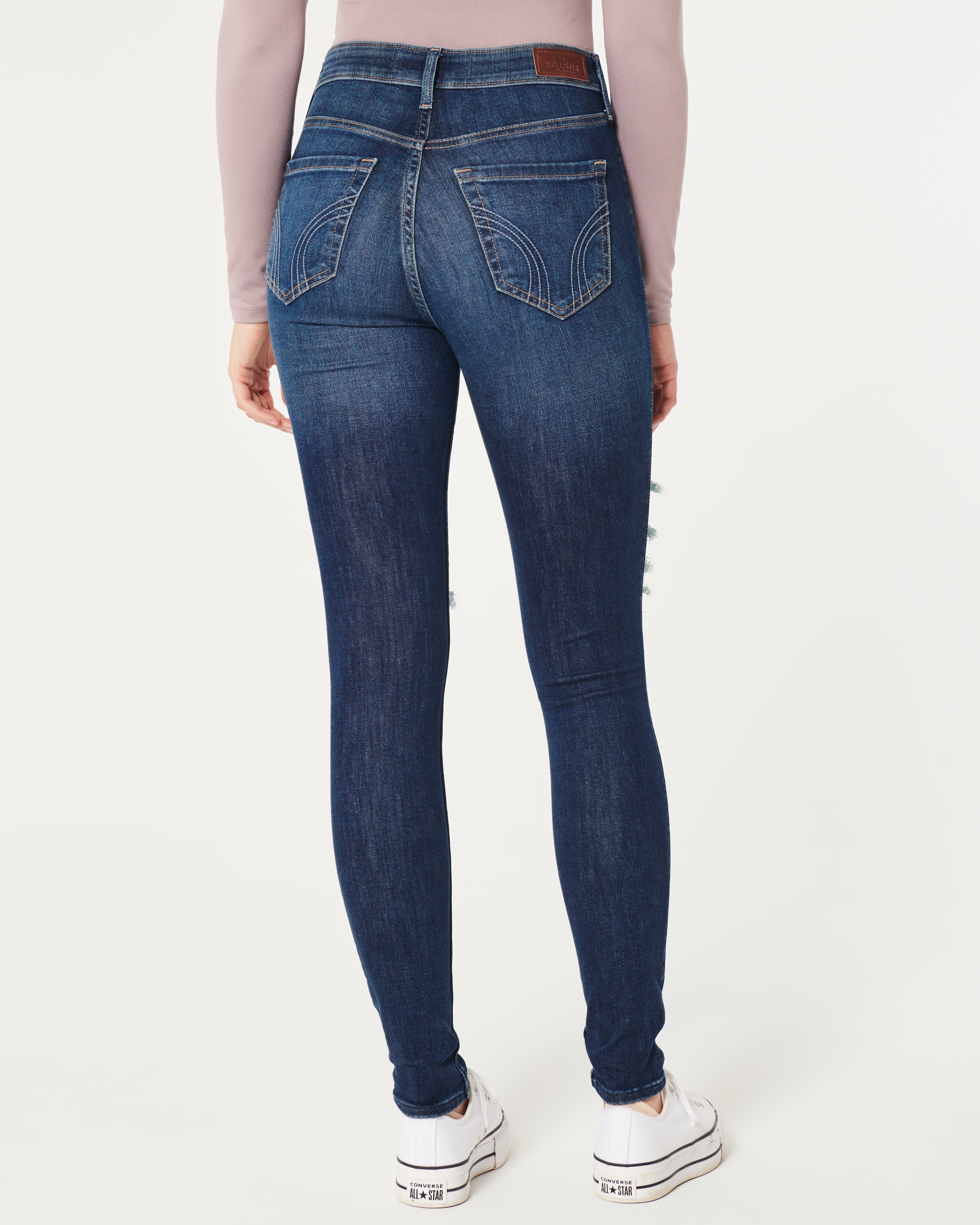 HOLLISTER° Classic Stretch High-Rise Super Skinny Jeans - Dark Destroy Knee