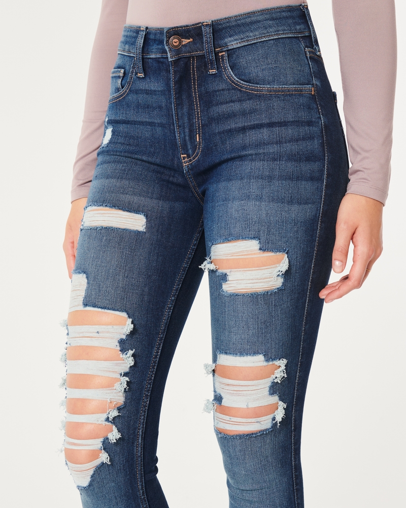 Women's High-Rise Ripped Medium Wash Super Skinny Jeans, Women's Bottoms