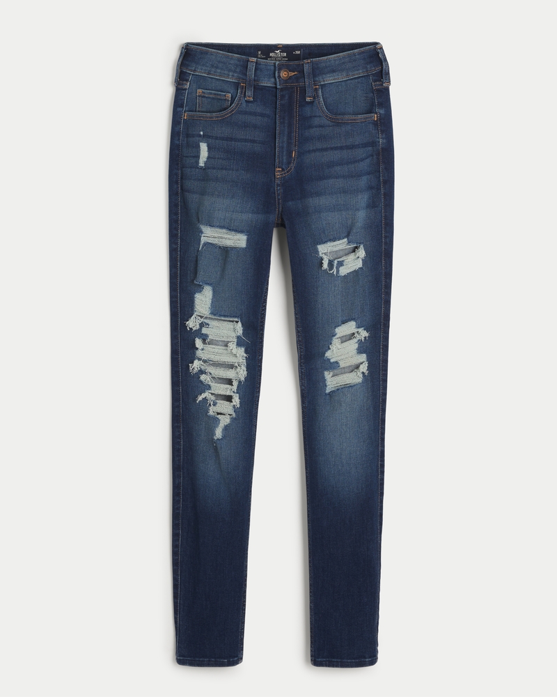 High Rise Ripped Dark Wash Super Skinny Jeans