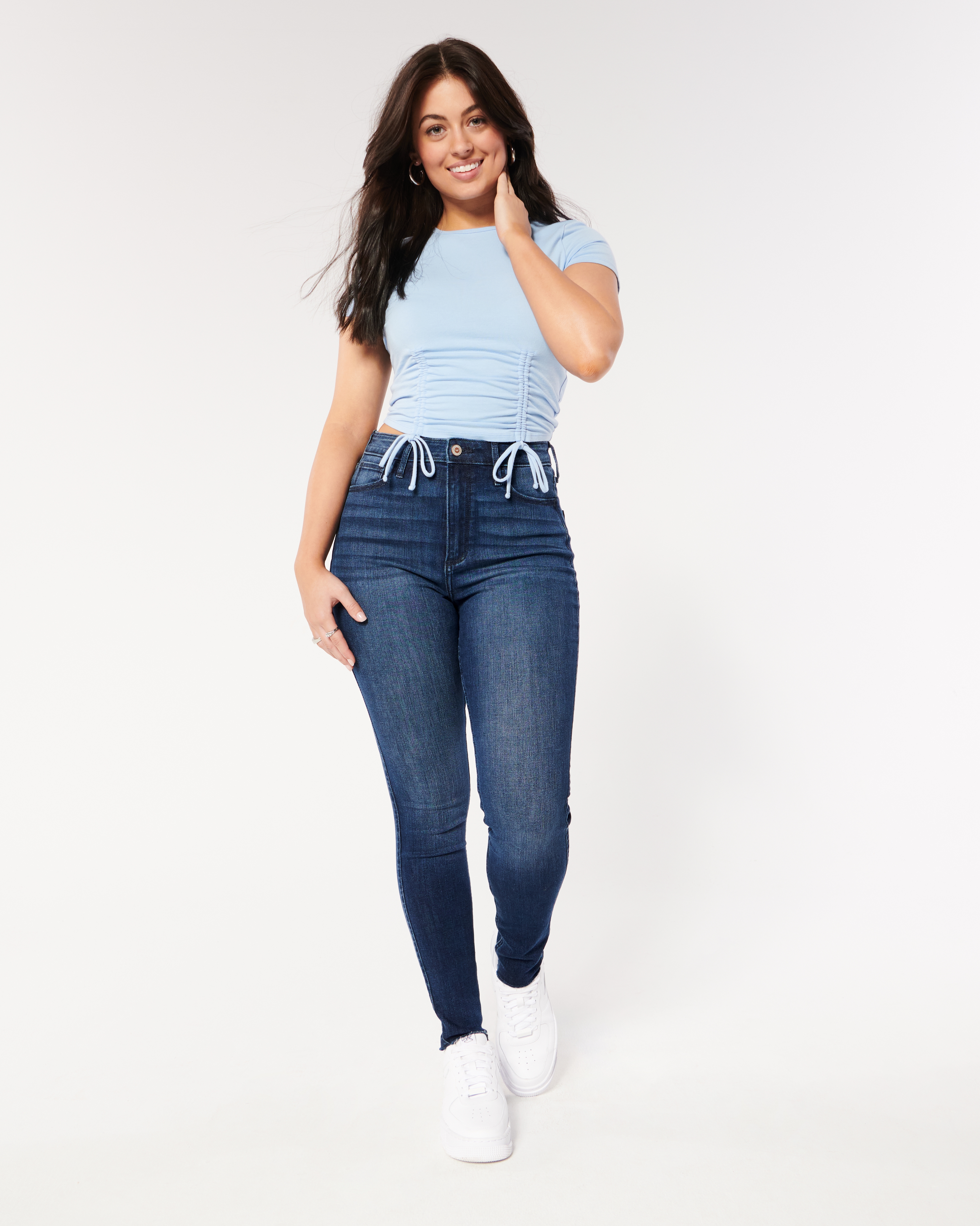 Hollister Curvy Ultra High-Rise Two-Tone Vintage Ankle Straight Jeans