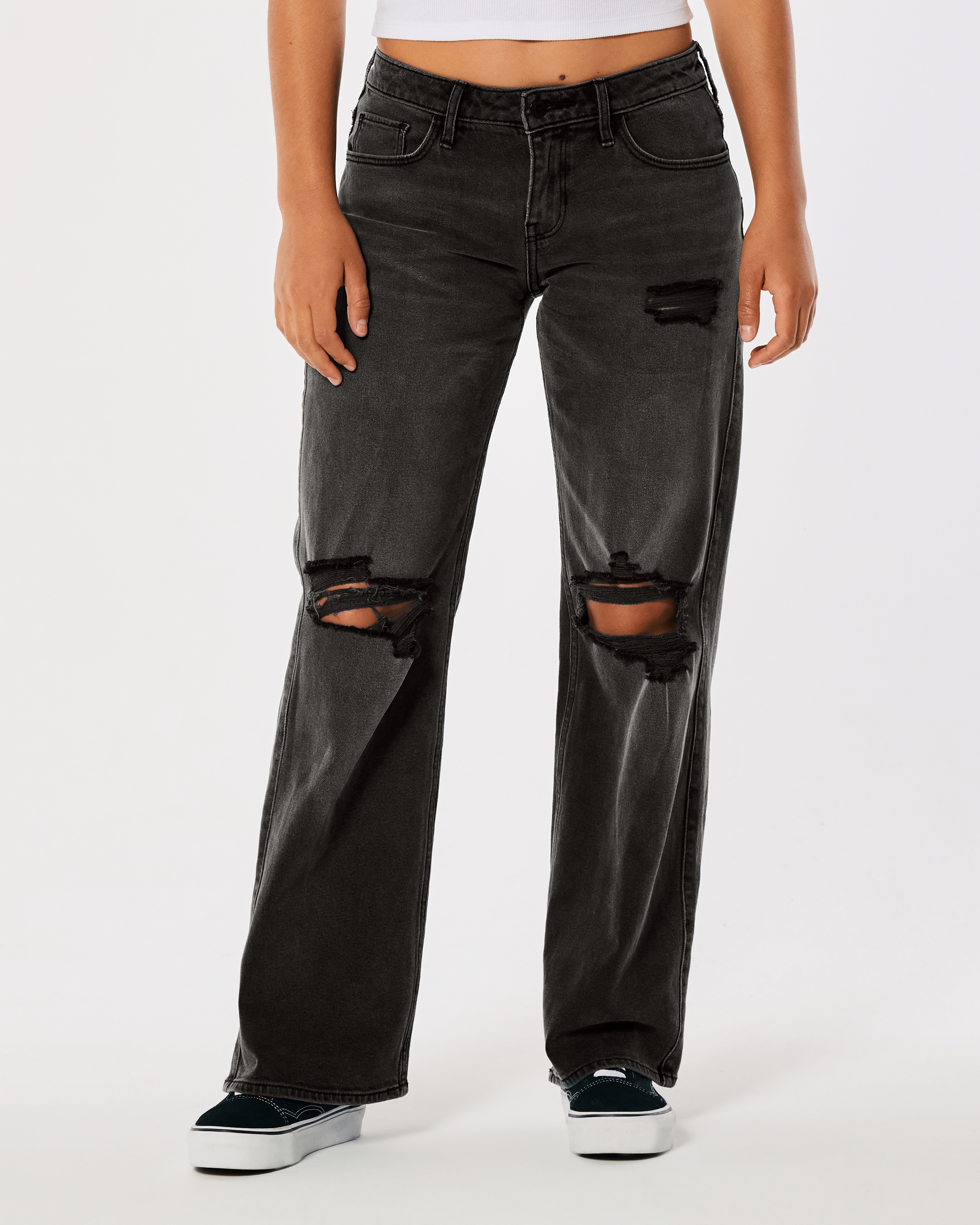 black ripped baggy jeans womens