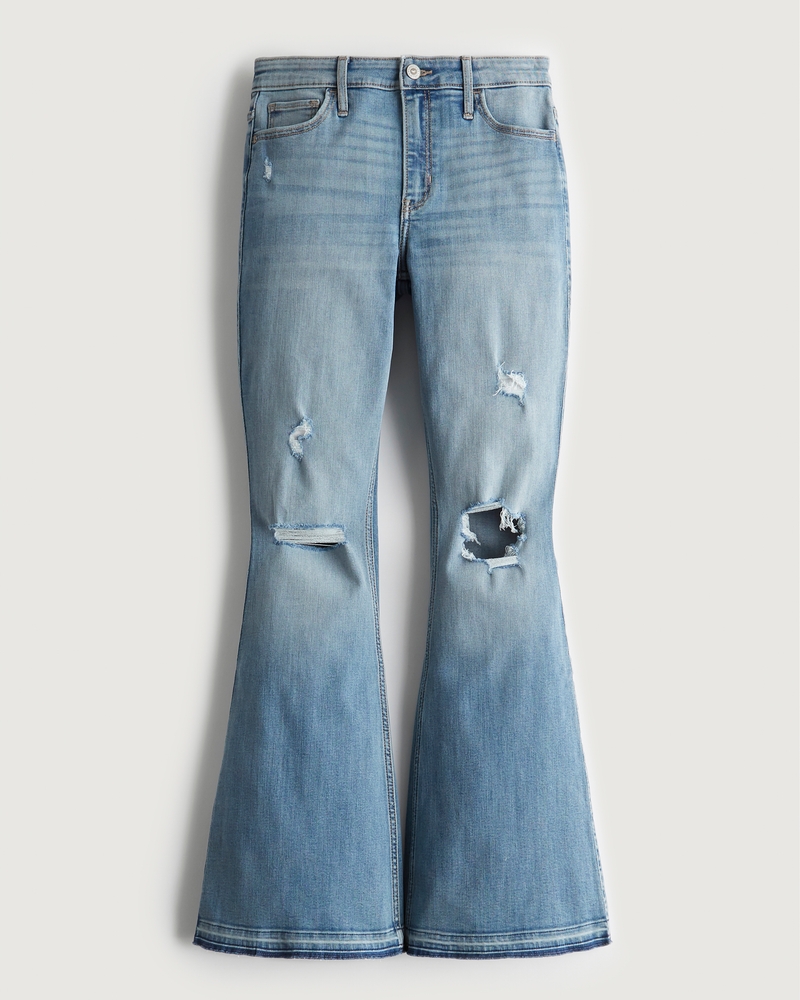 Women s High Rise Ripped Medium Wash Flare Jeans Women s Bottoms