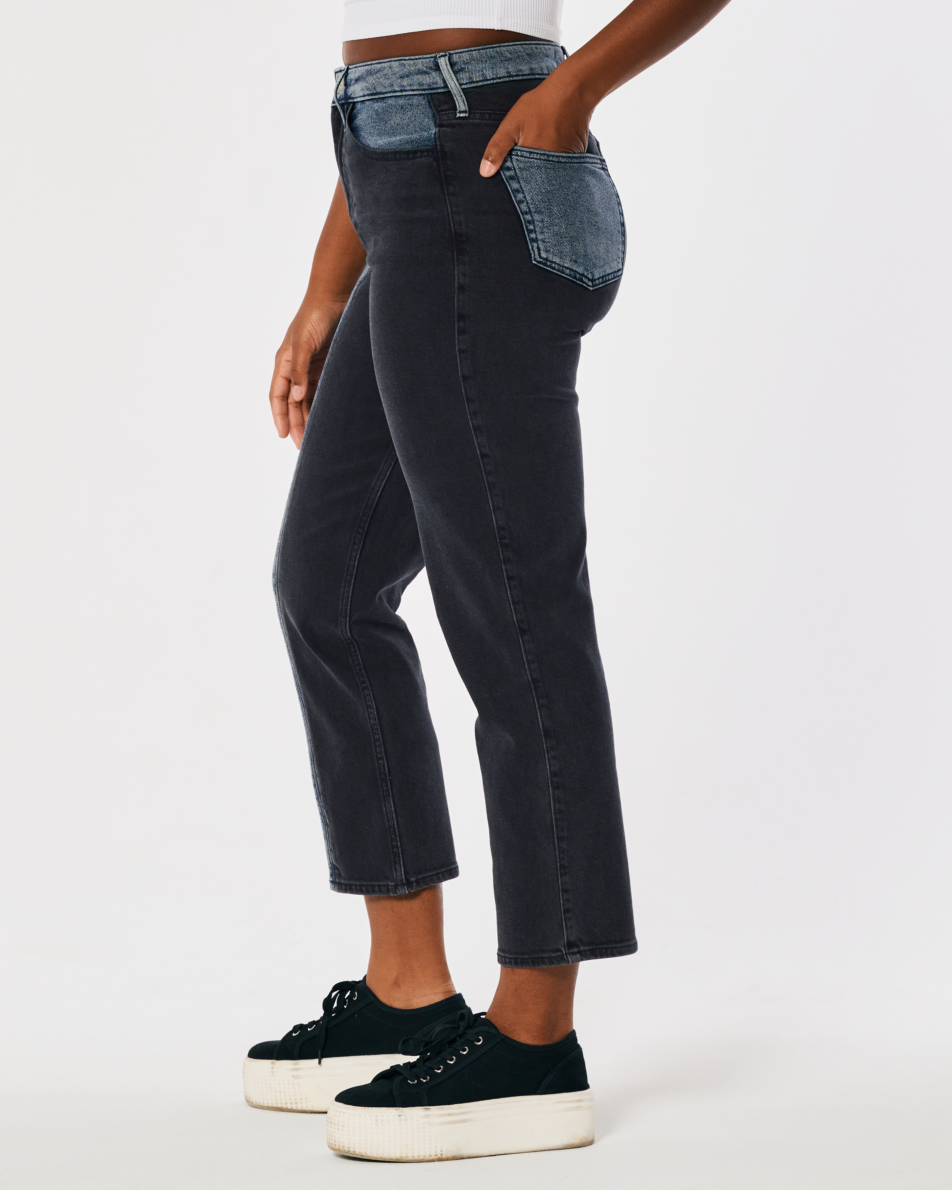 Curvy Ultra High-Rise Two-Tone Vintage Ankle Straight Jeans