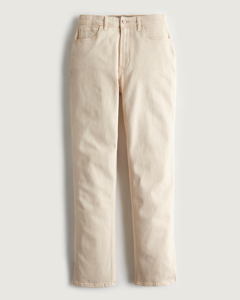 Women's Ultra HighRise Cream Side Slit 90s Straight Jeans Women's