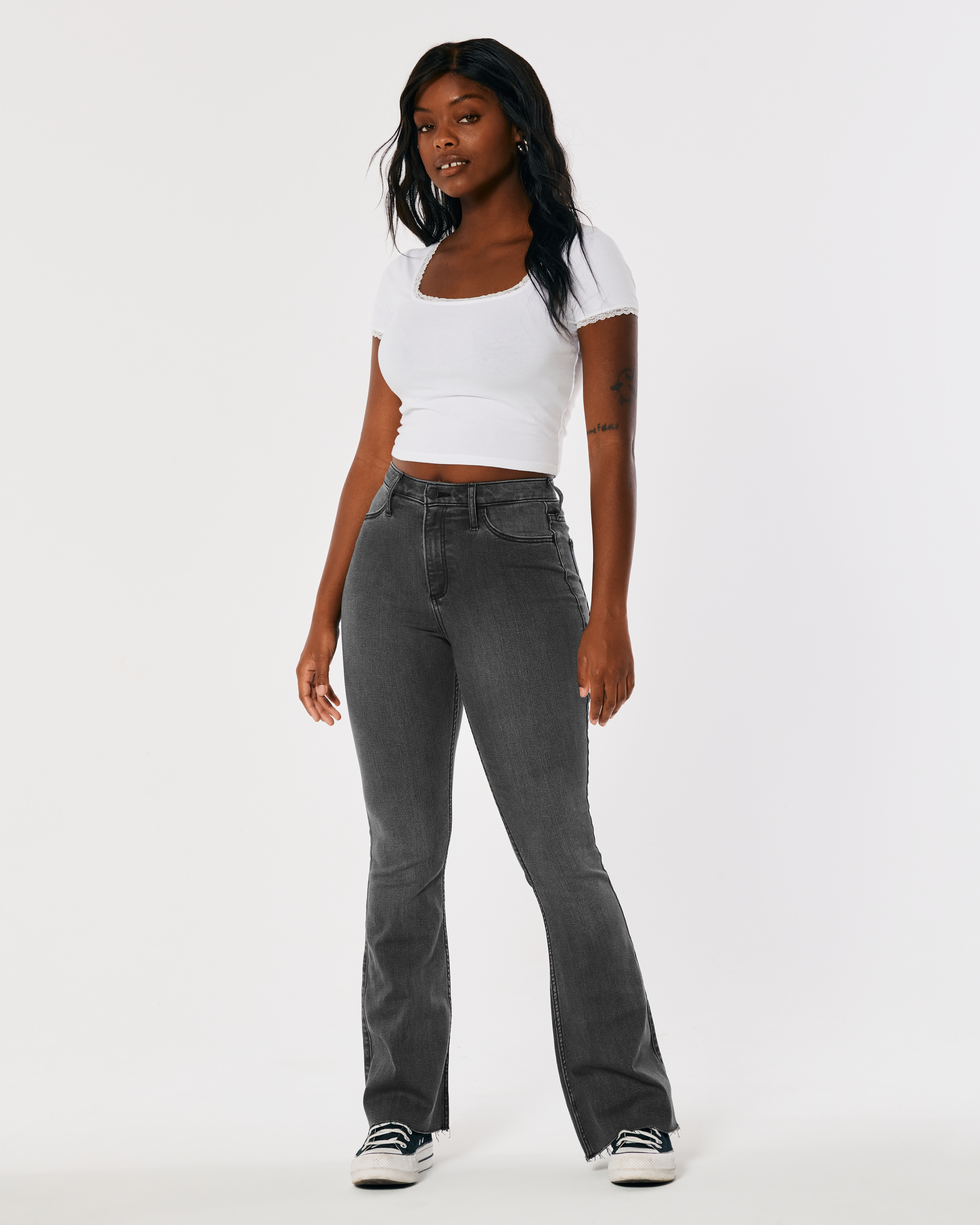 Hollister Curvy High-Rise Faded Black Flare Jeans