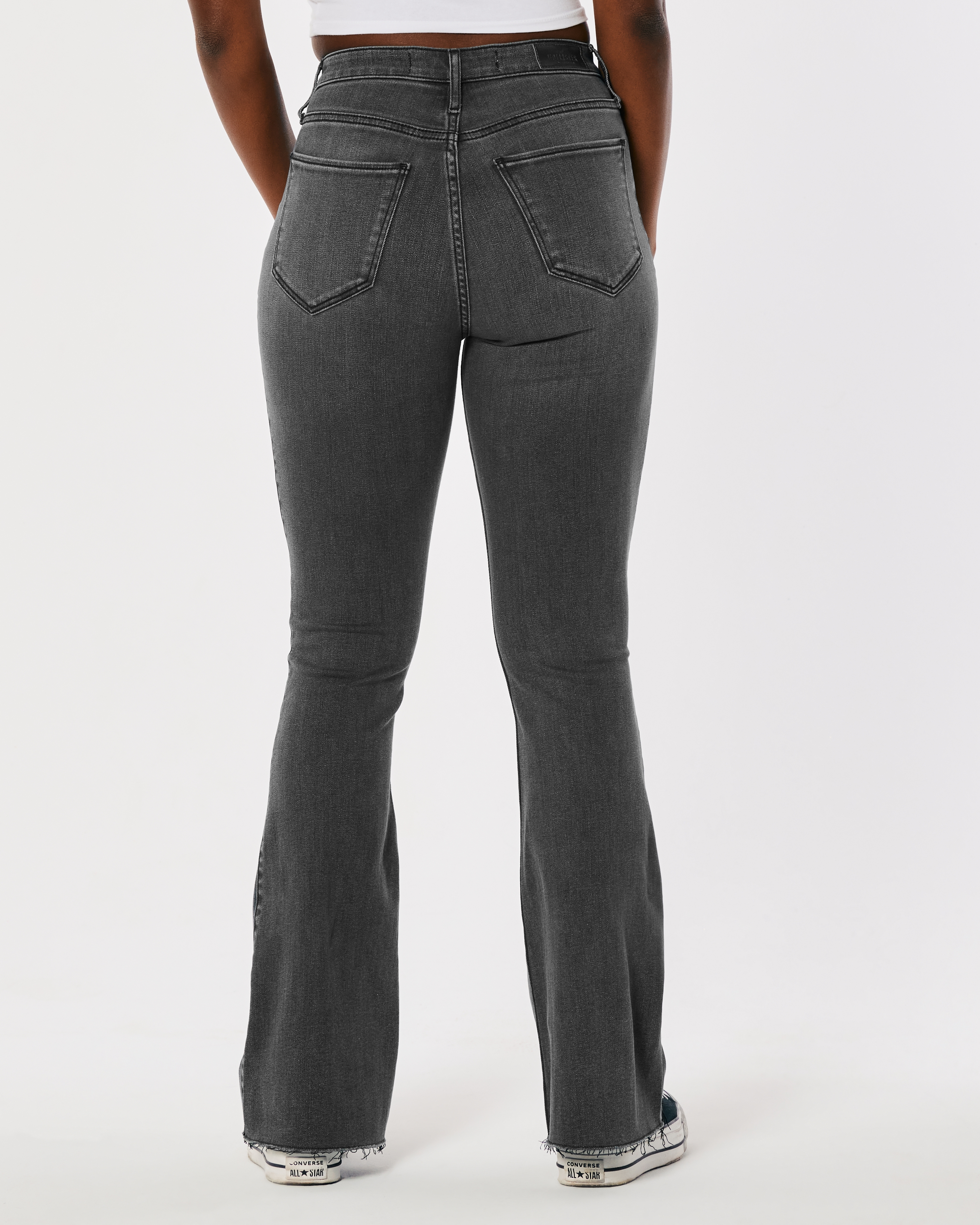 Curvy High-Rise Faded Black Flare Jeans
