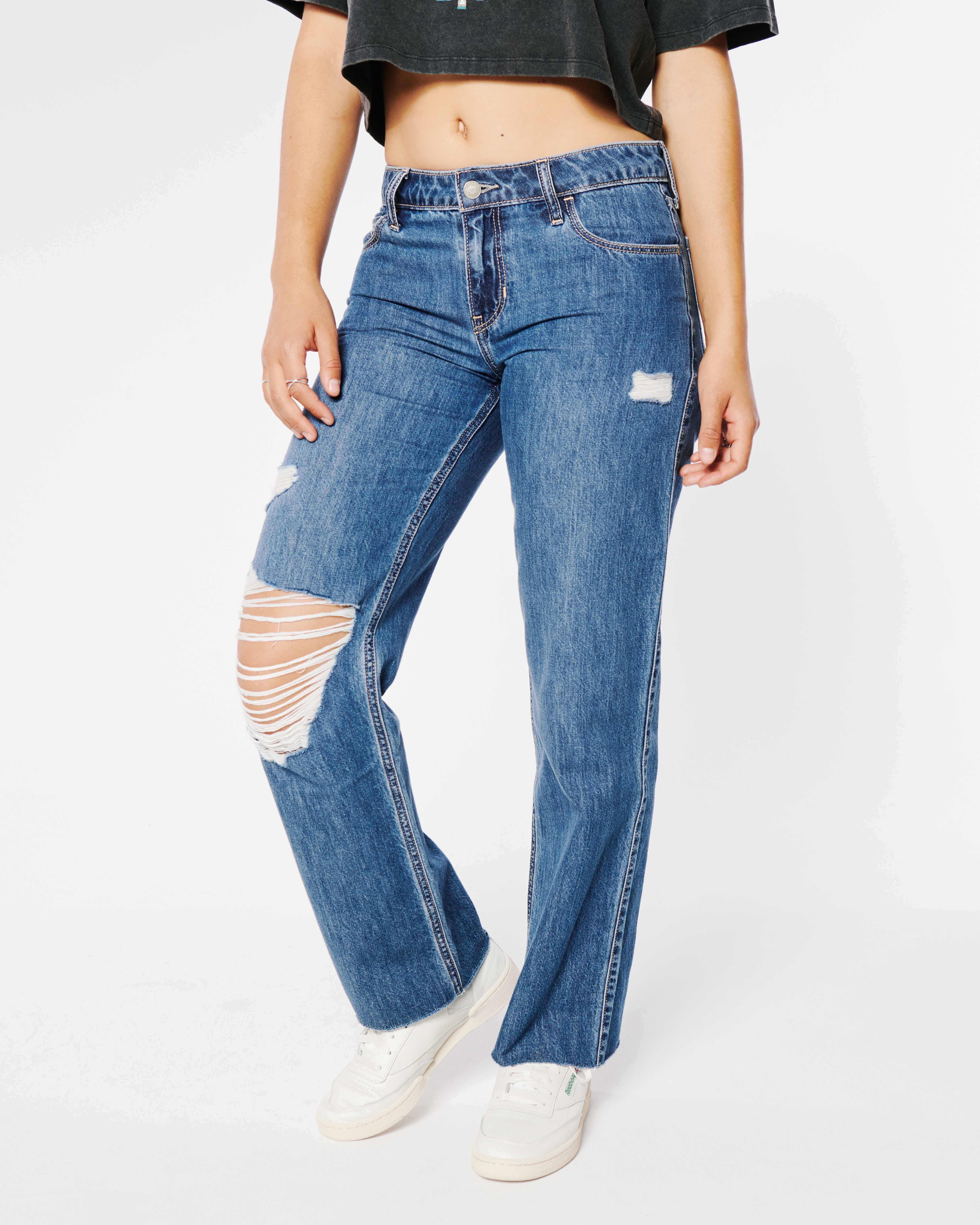 Women's Ultra High-Rise Lightweight Medium Wash Ripped Dad Jeans, Women's  Bottoms