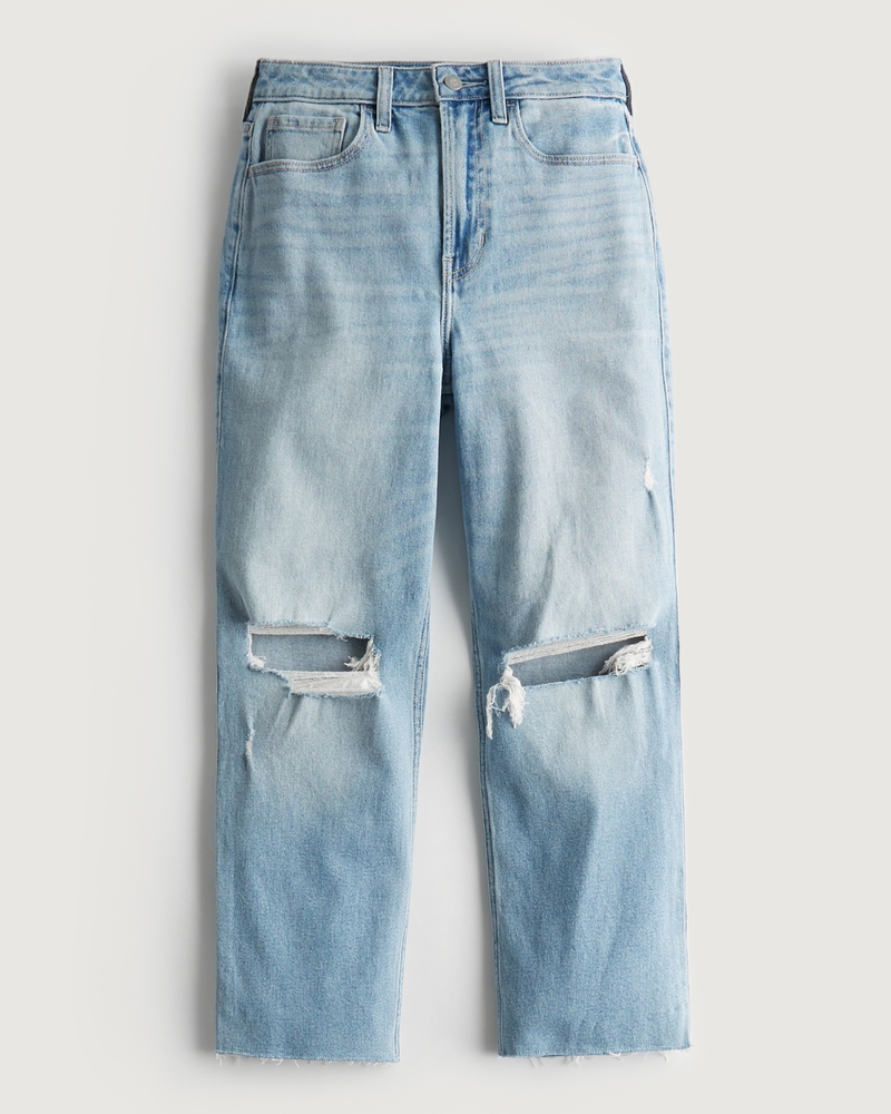 Ultra High-Rise Ripped Medium Wash Vintage Ankle Straight Jeans