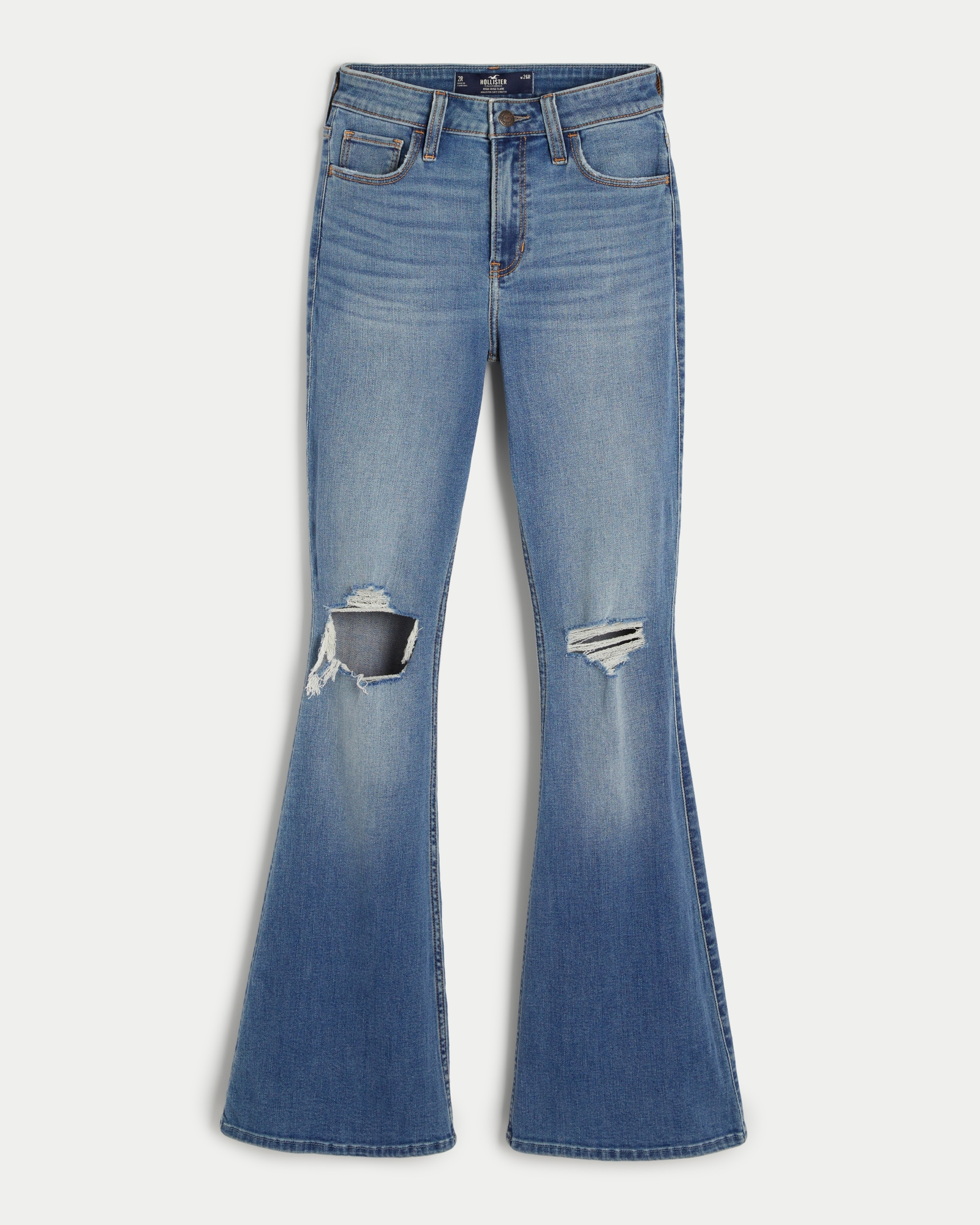 Women's High-Rise Ripped Medium Wash Flare Jeans