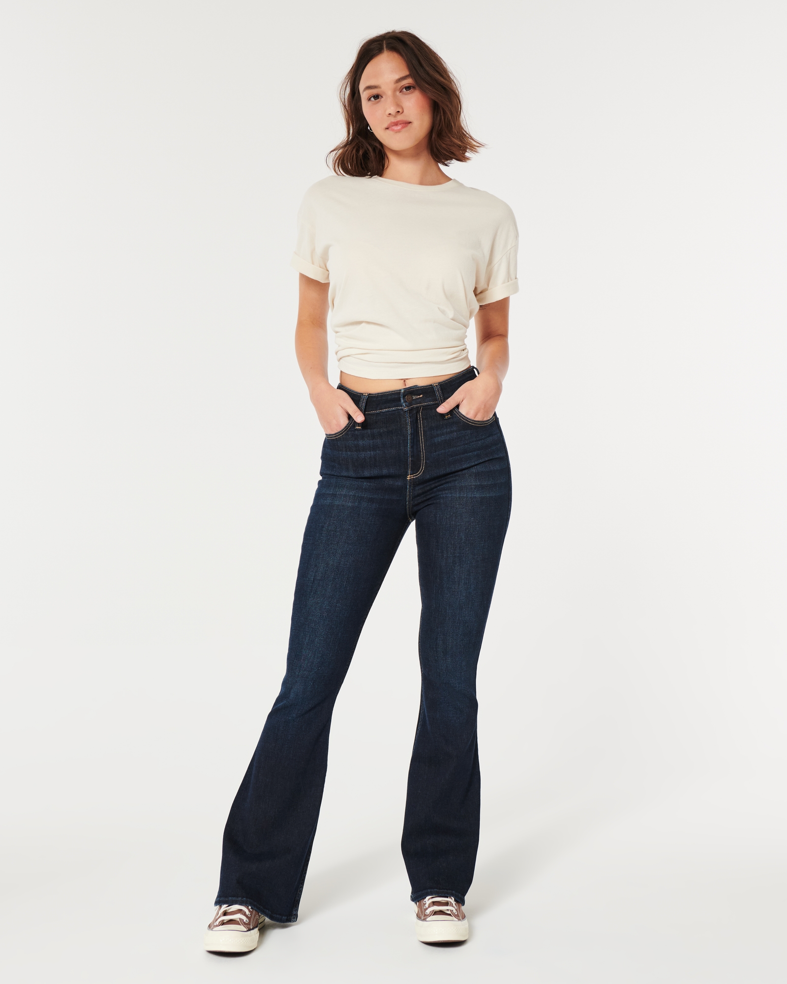 Women High Waist Denim Jeans Solid Slim Flare Pants Ladies Skinny Full  Length Plus Size S-3XL Black XL : : Clothing, Shoes & Accessories
