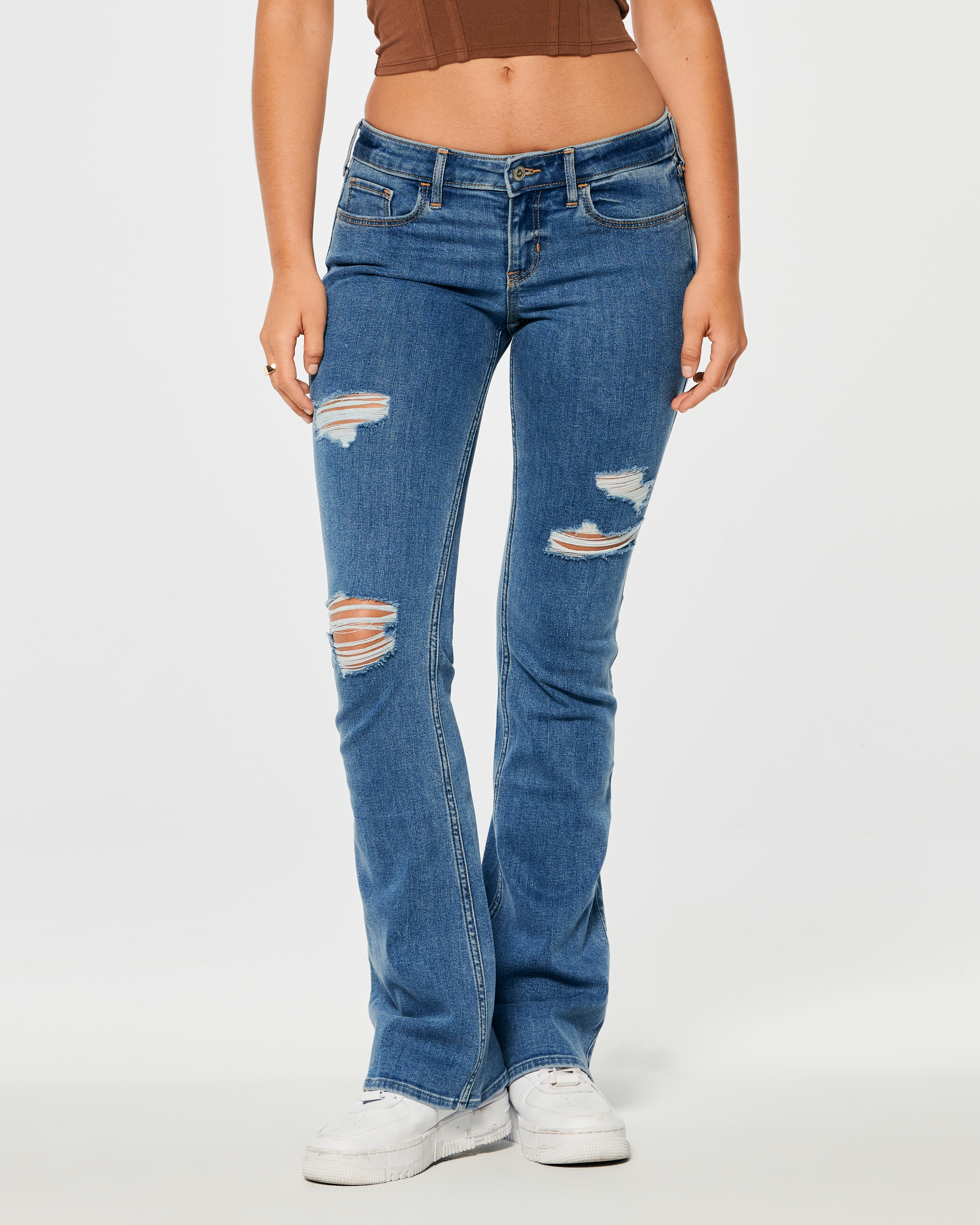 Low-Rise Ripped Medium Wash Boot Jeans