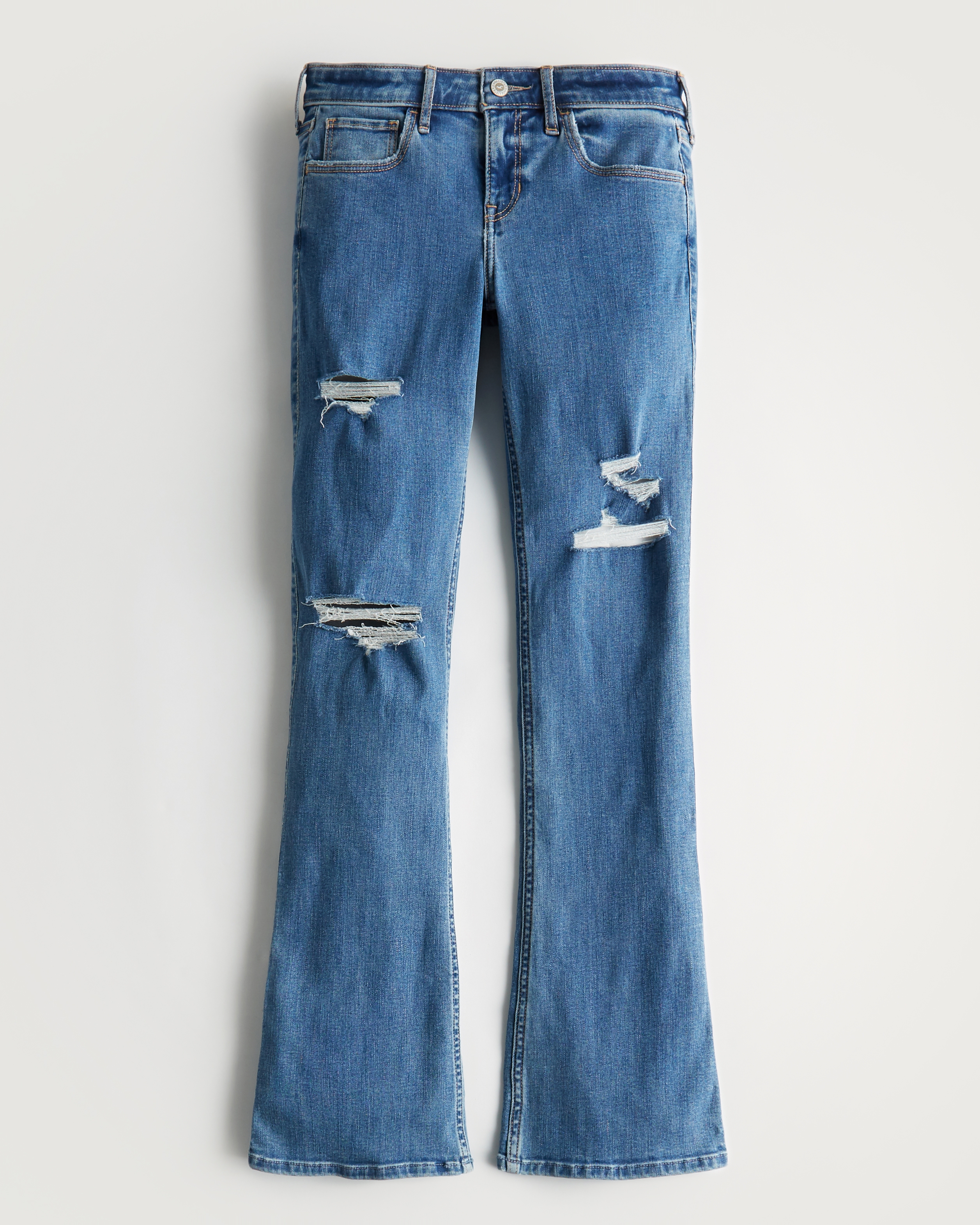 Hollister Lightweight Low-Rise Medium Wash Striped Baggy Jeans