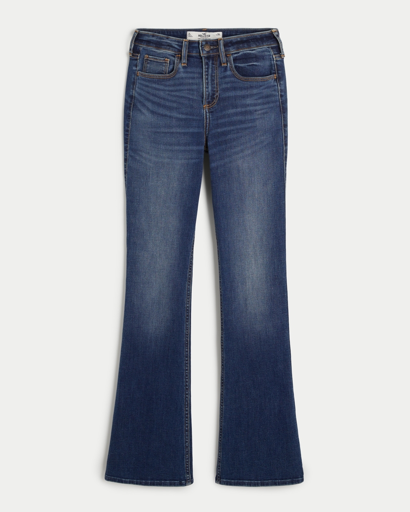 Hollister Denim Curvy Mid-rise Ripped Light Wash Boot Jeans in Blue Womens Clothing Jeans Straight-leg jeans 