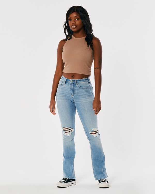 Hollister Womens Ultra High-Rise Ripped Vintage Straight Jeans - 1 SHORT  25x25