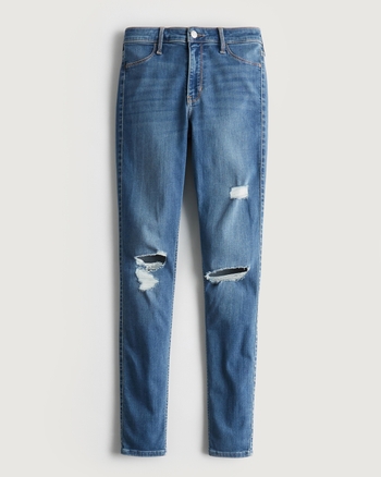 Women s High Rise Ripped Medium Wash Jean Leggings Women s Bottoms HollisterCo