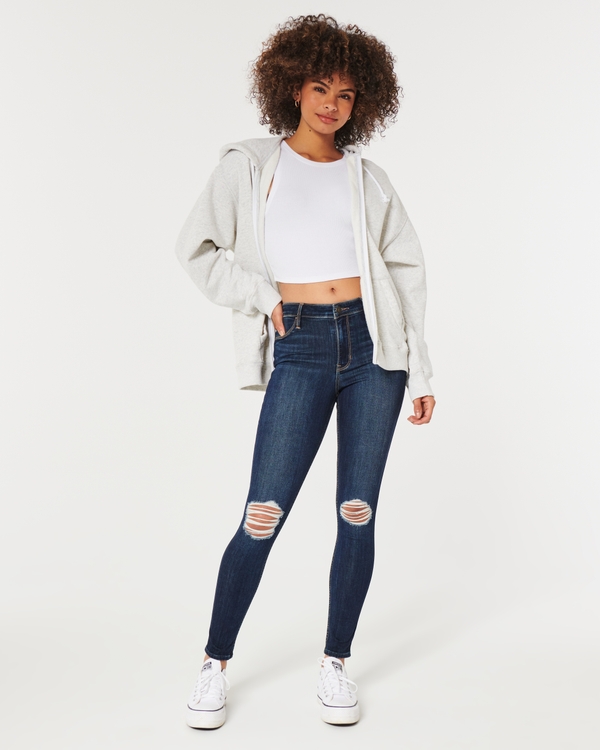 High-Rise Ripped Dark Wash Jean Leggings