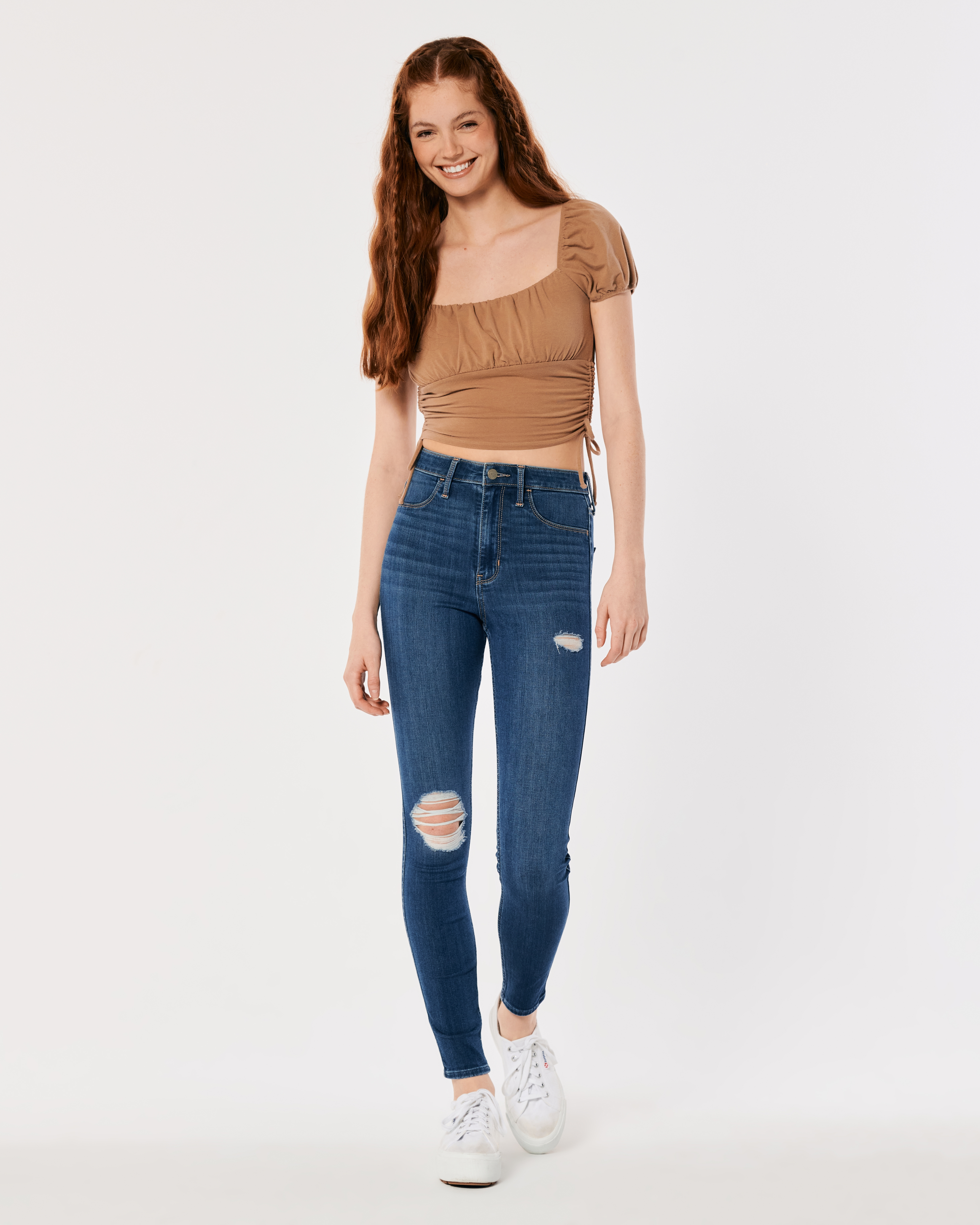 Ultra High-Rise Ripped Medium Wash Jean Leggings