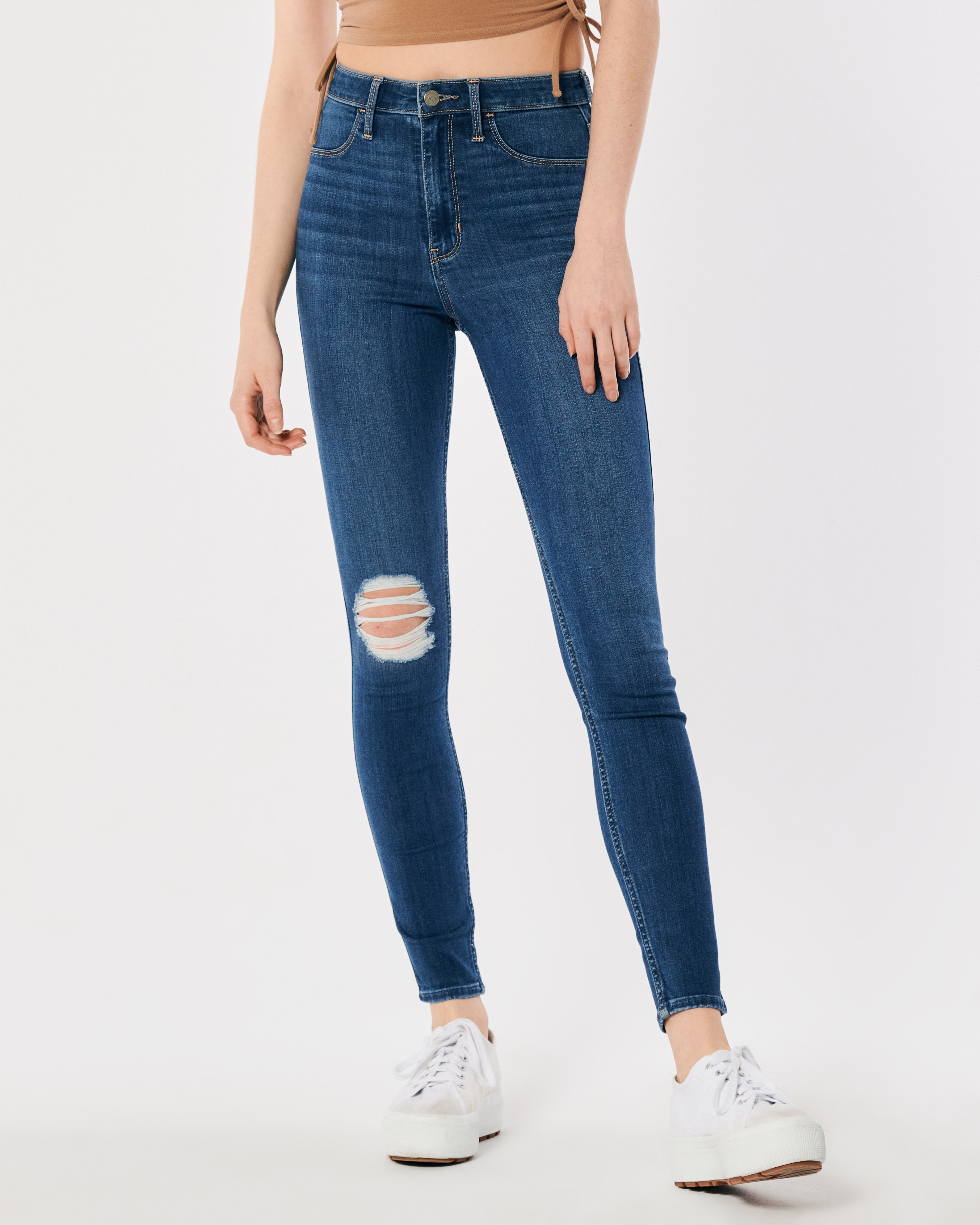Ultra High-Rise Ripped Medium Wash Jean Leggings