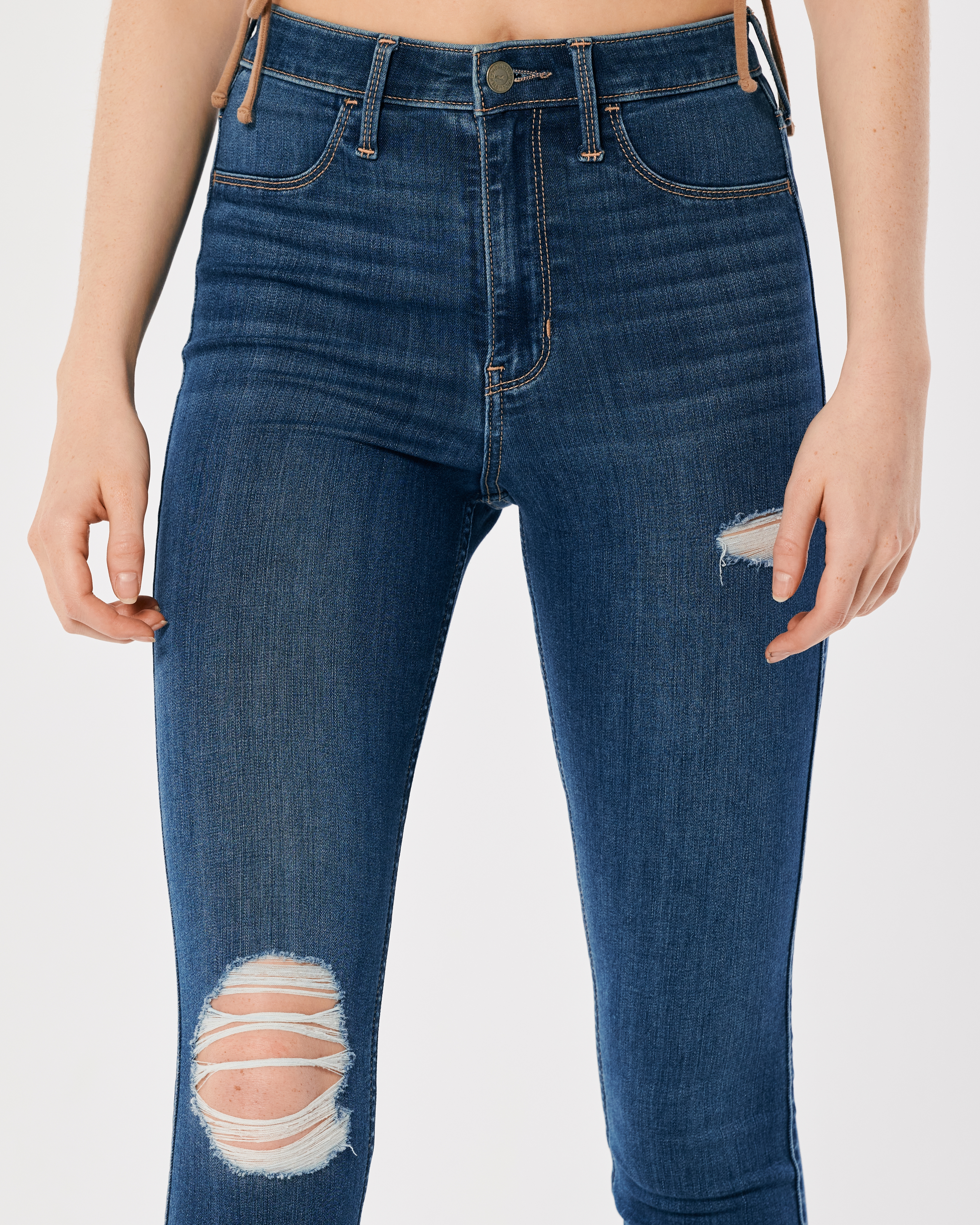 Ultra High-Rise Ripped Medium Wash Jean Leggings