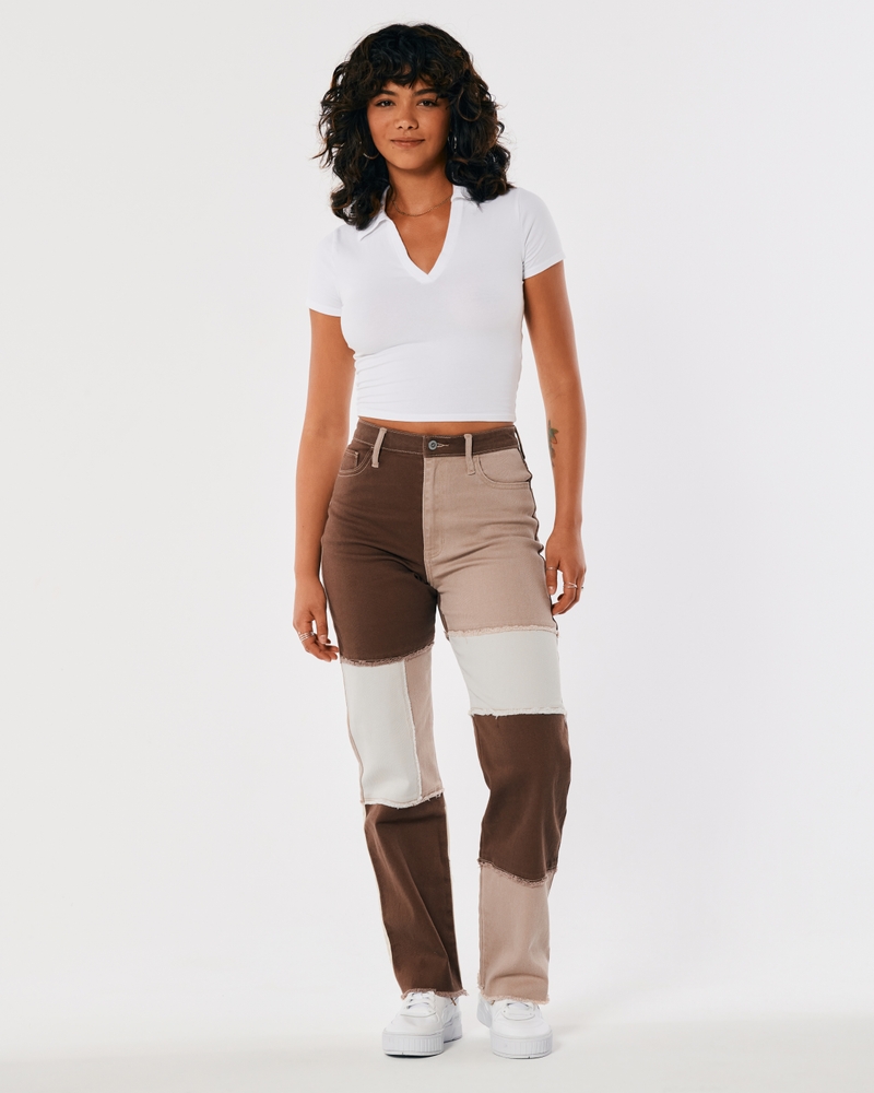 ULTRA HIGH-RISE BROWN PATCHWORK DAD JEANS